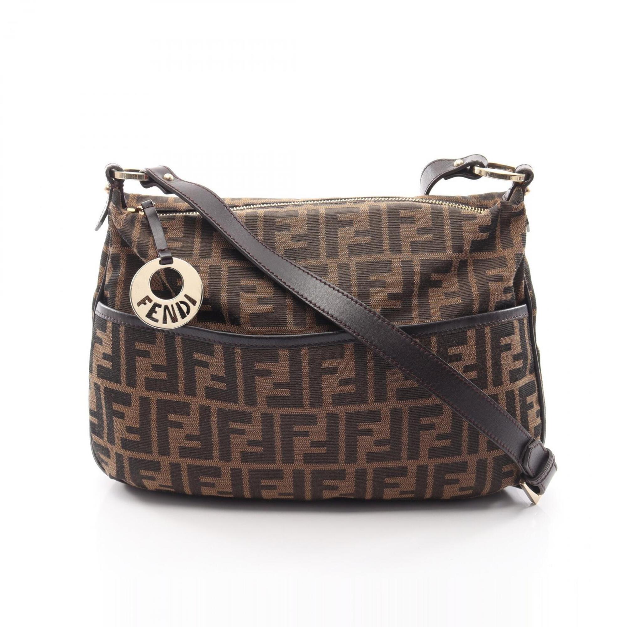 Fendi Brown Canvas Leather Handbag Shoulder Bag (Pre-Owned)