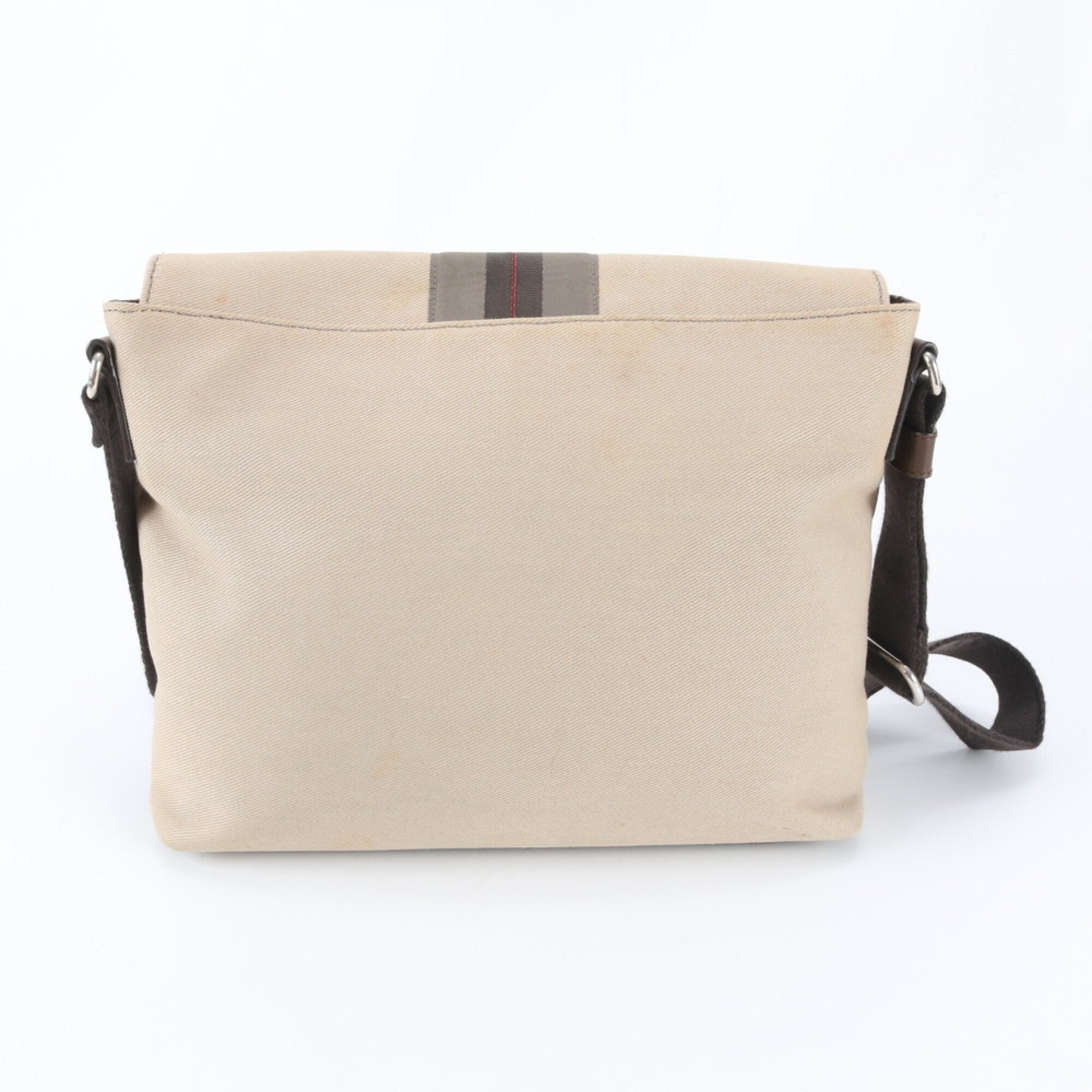 Salvatore Ferragamo Beige Brown Leather Canvas Messenger Bag Shoulder Bag (Pre-Owned)