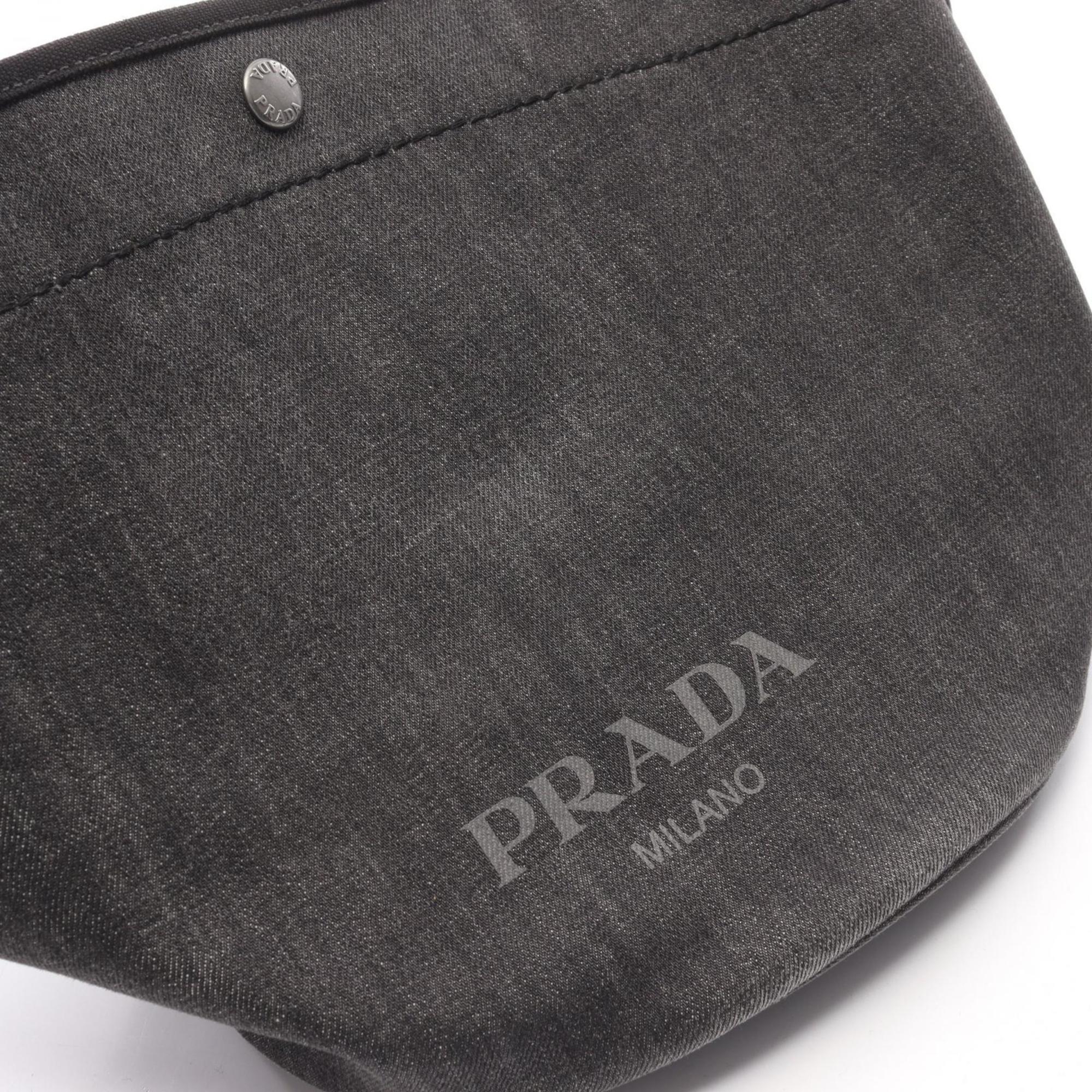 Prada Black Denim Leather Handbag Tote Bag (Pre-Owned)