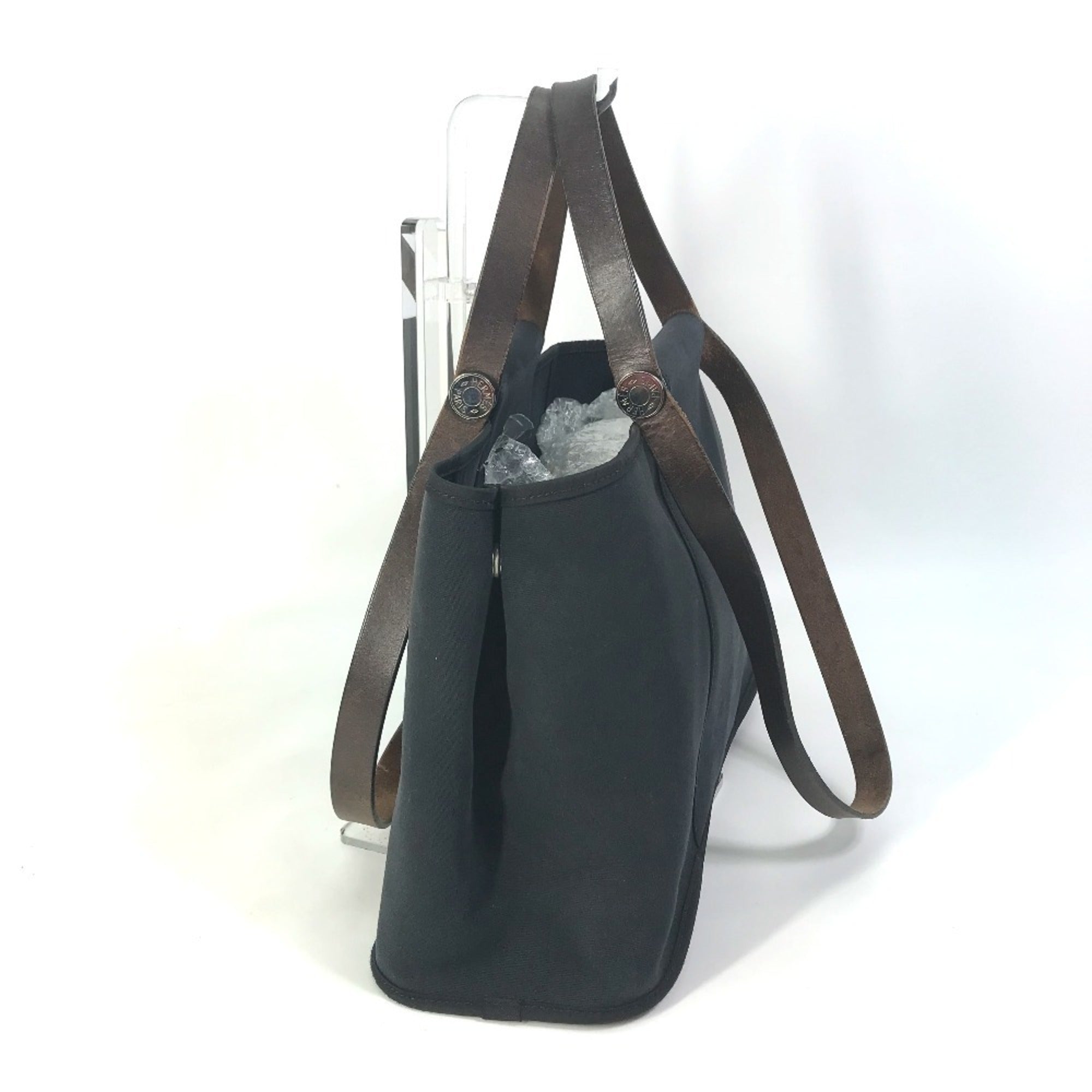 Hermes Black Toile Officier Leather Handbag Shoulder Bag Tote Bag (Pre-Owned)