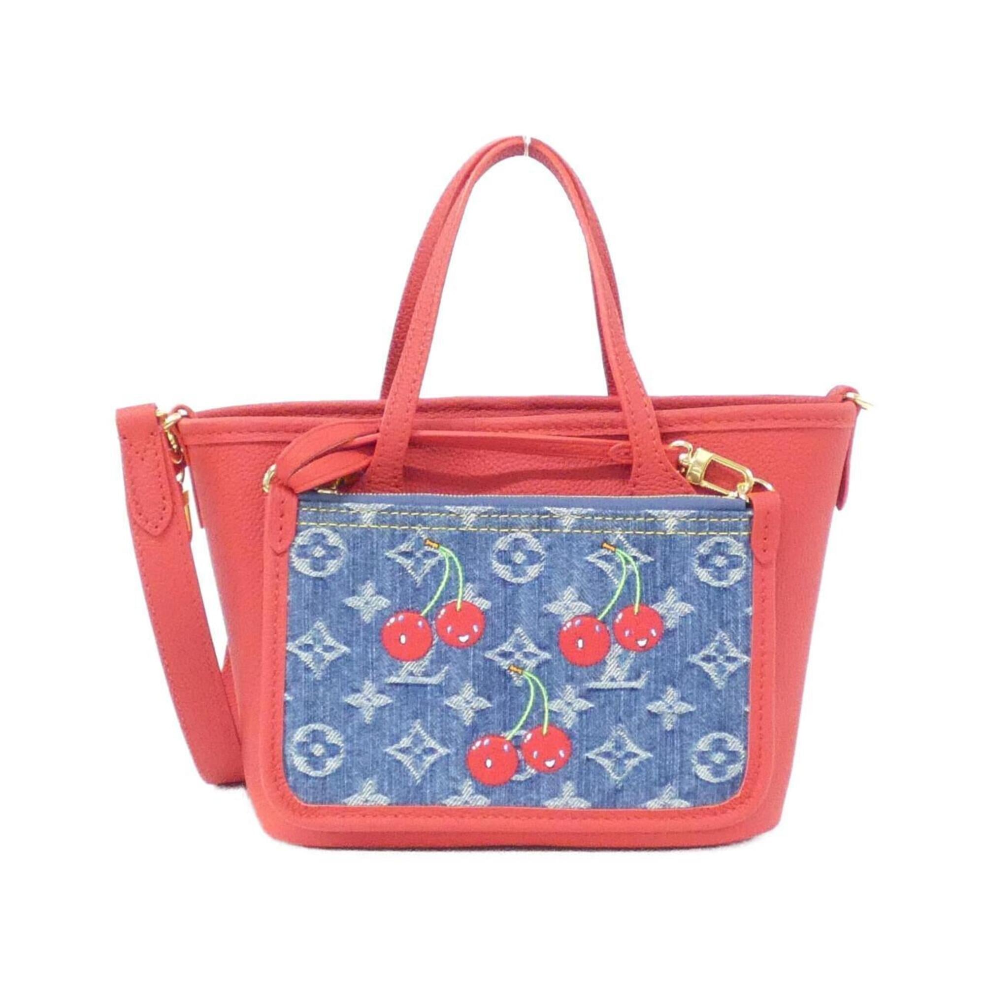 Louis Vuitton Monogram Cherry Blue Rouge Denim Canvas Leather Handbag Pouch (Pre-Owned)
