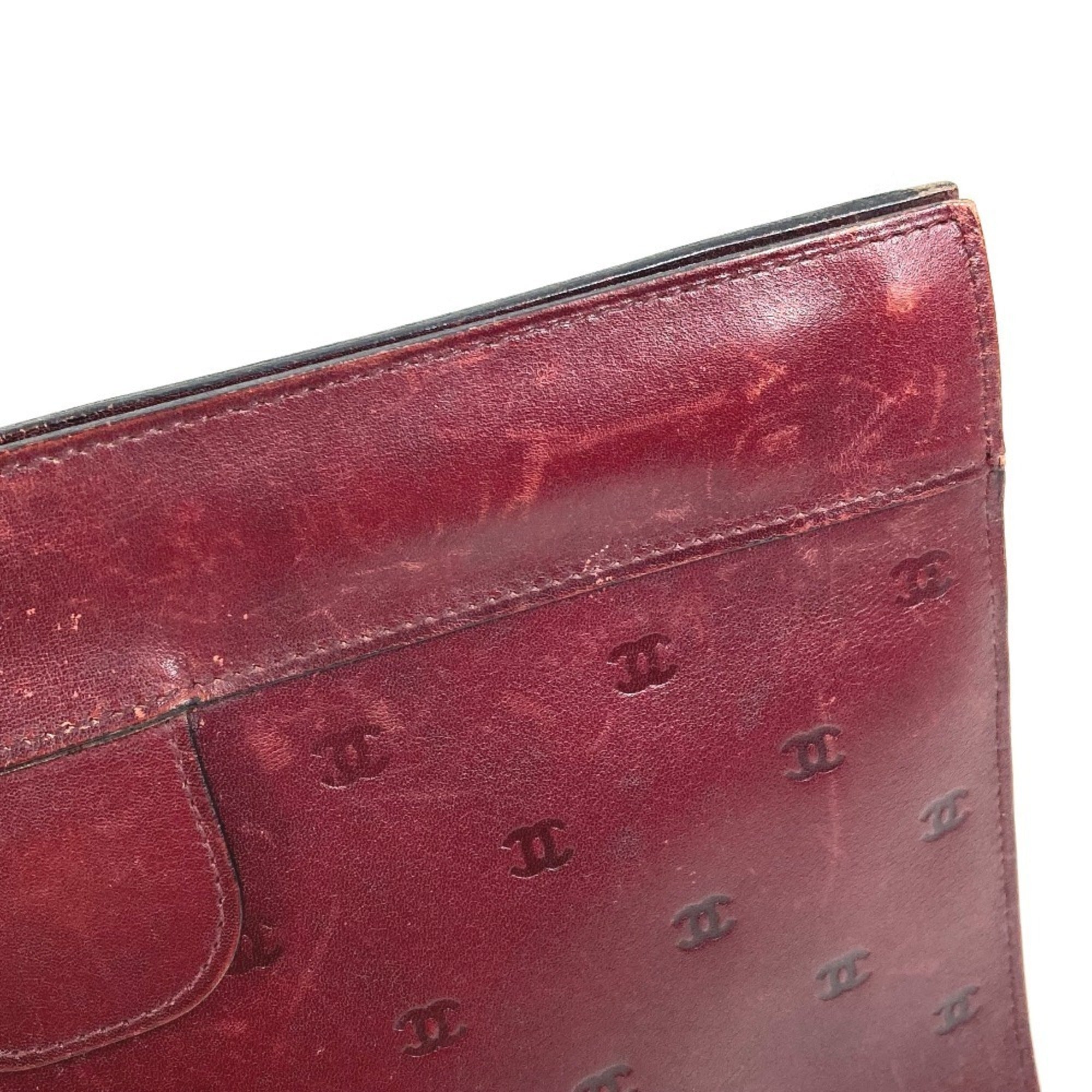 Chanel Wine Leather Clutch Bag Handbag Pouch (Pre-Owned)