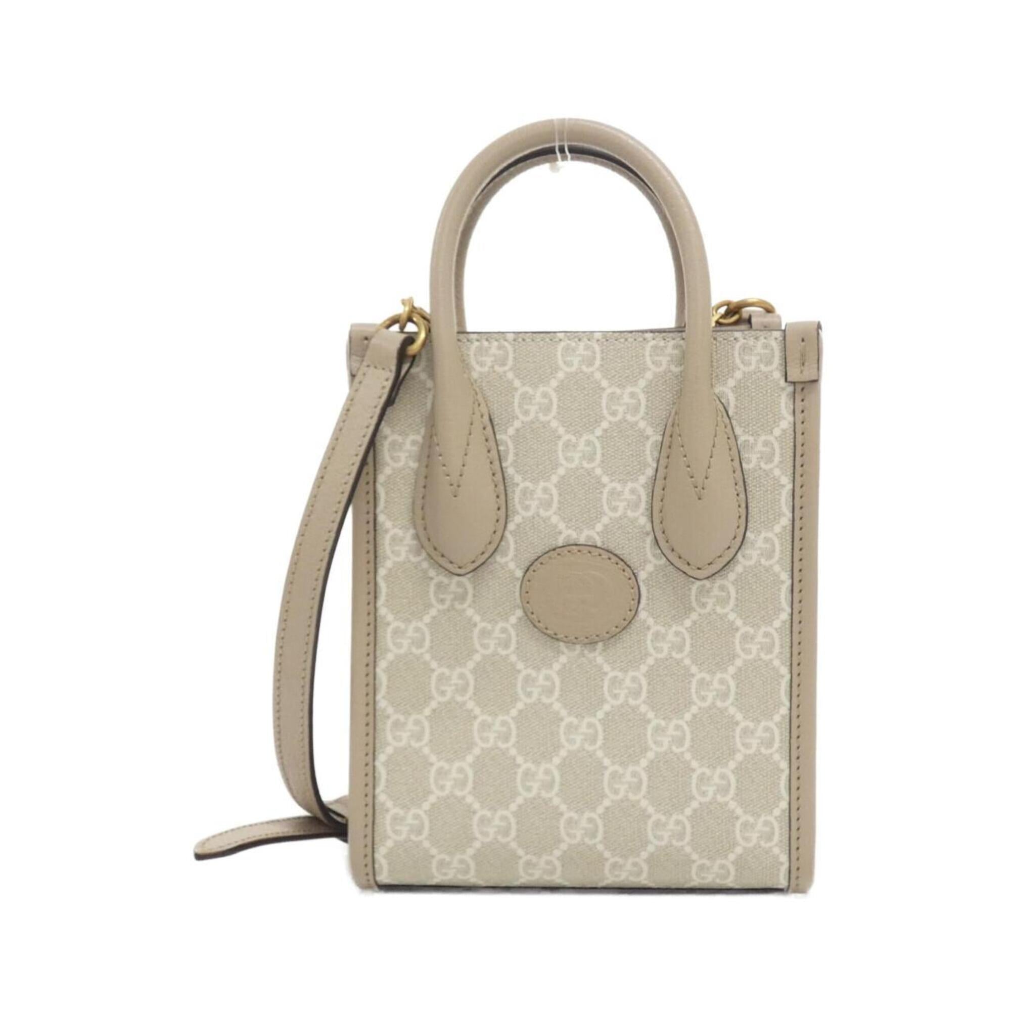 Gucci Beige White Gg Supreme Leather Handbag (Pre-Owned)