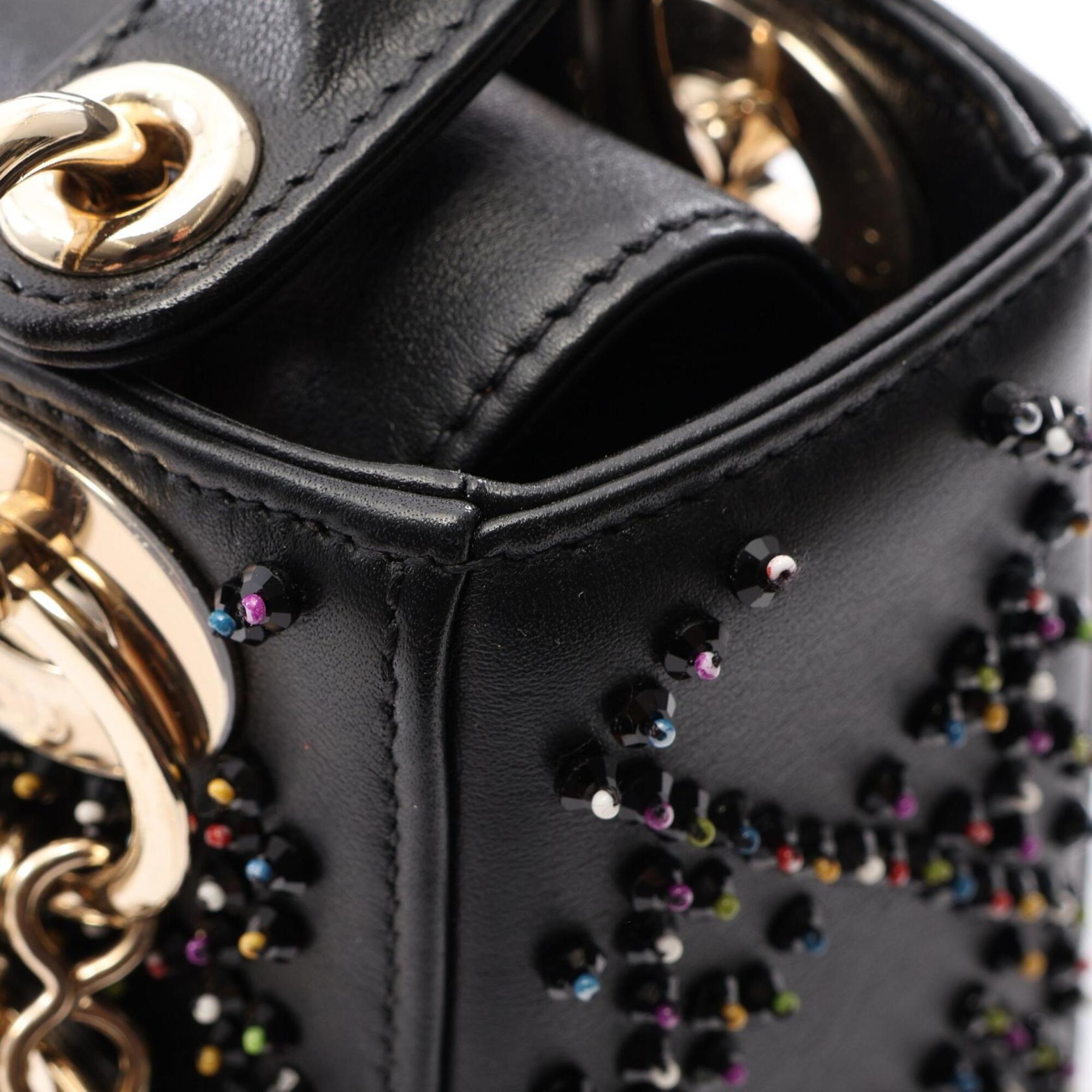 Christian Dior Lady Dior Black Multi-Color Leather Handbag (Pre-Owned)