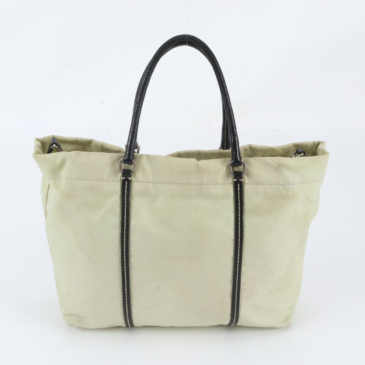 Prada Beige Leather Nylon Handbag Tote Bag (Pre-Owned)