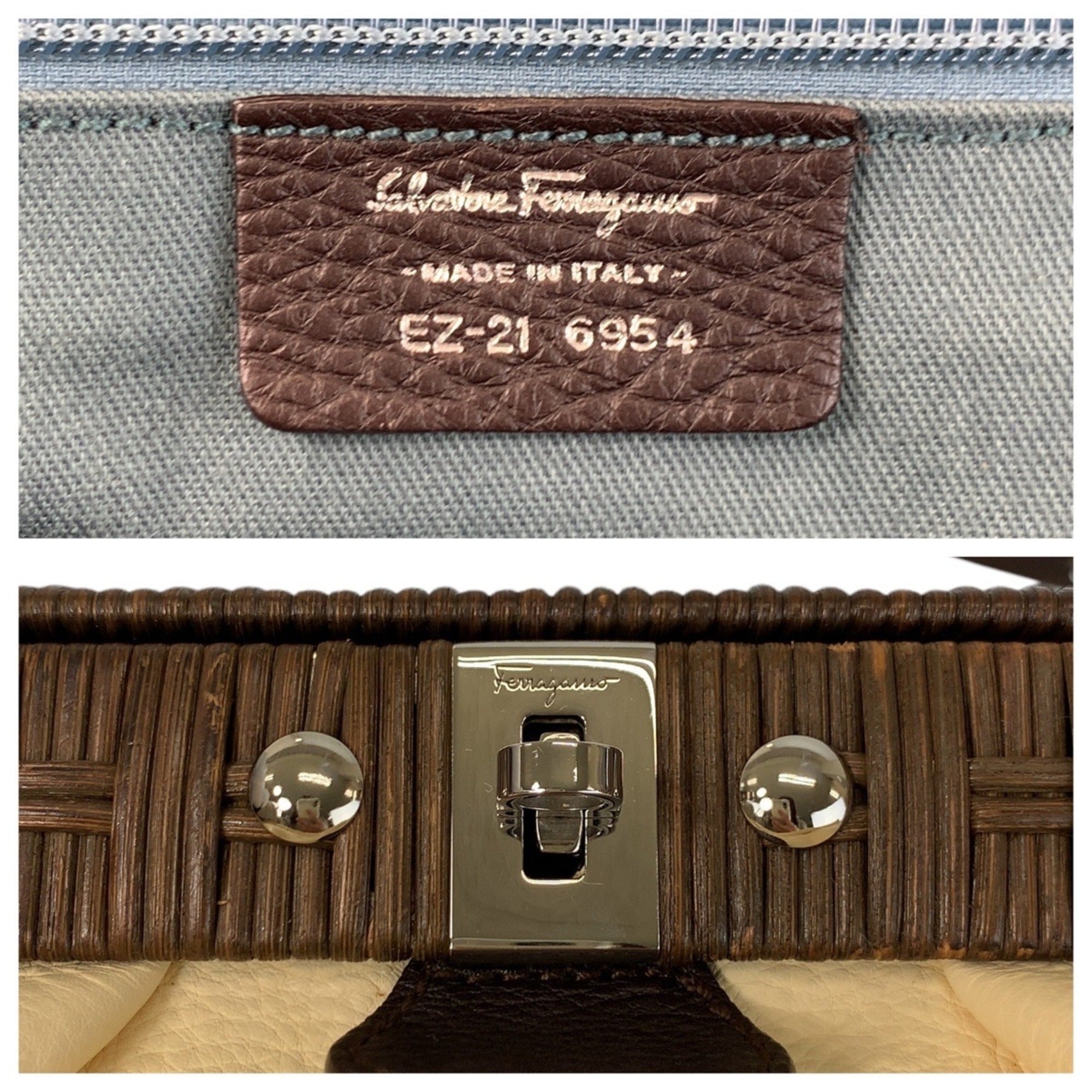 Salvatore Ferragamo Beige Ivory Leather Handbag Shoulder Bag (Pre-Owned)