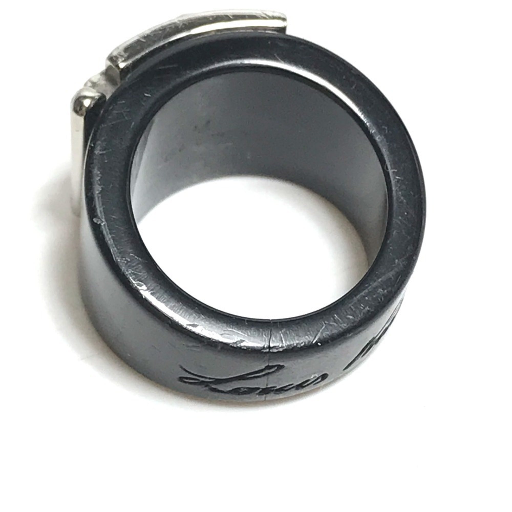 Louis Vuitton Silver Black Plastic Band Ring (Pre-Owned)