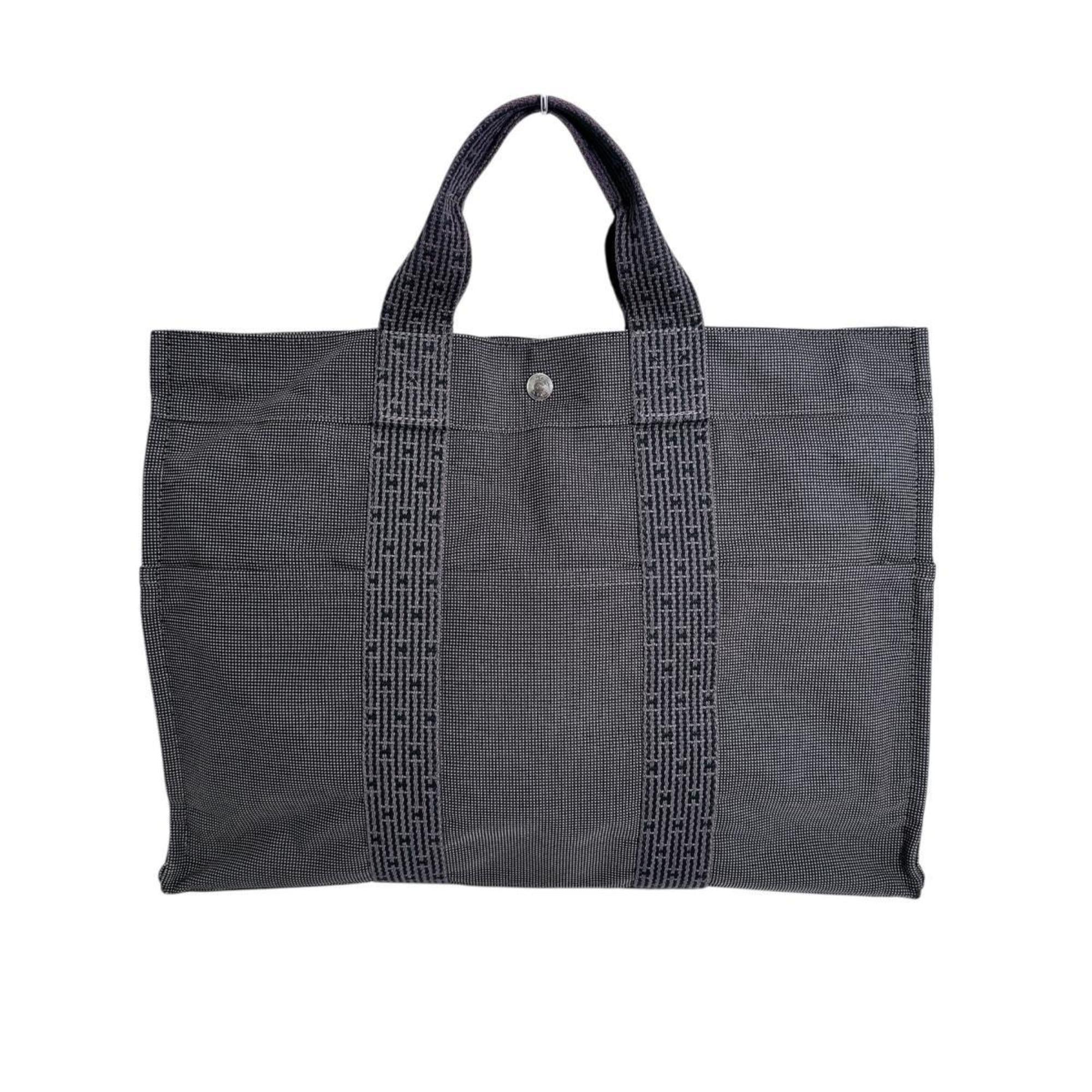 Hermes Her Line Gray Cotton Handbag Tote Bag (Pre-Owned)
