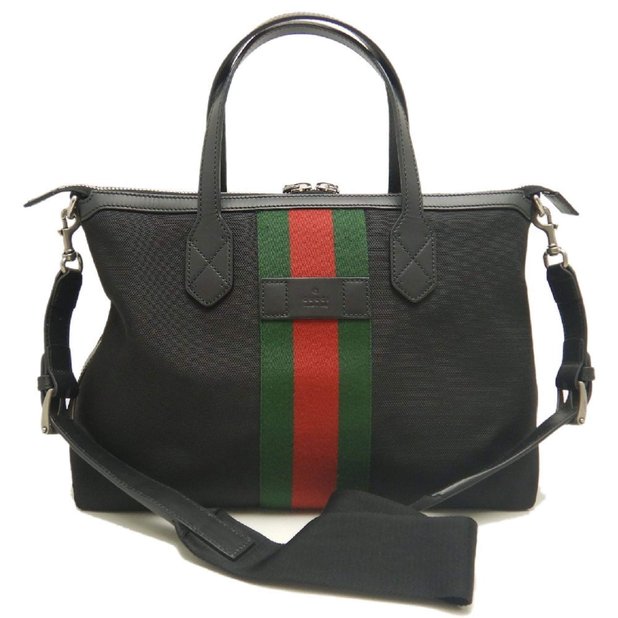 Gucci Black Canvas Leather Tote Bag (Pre-Owned)
