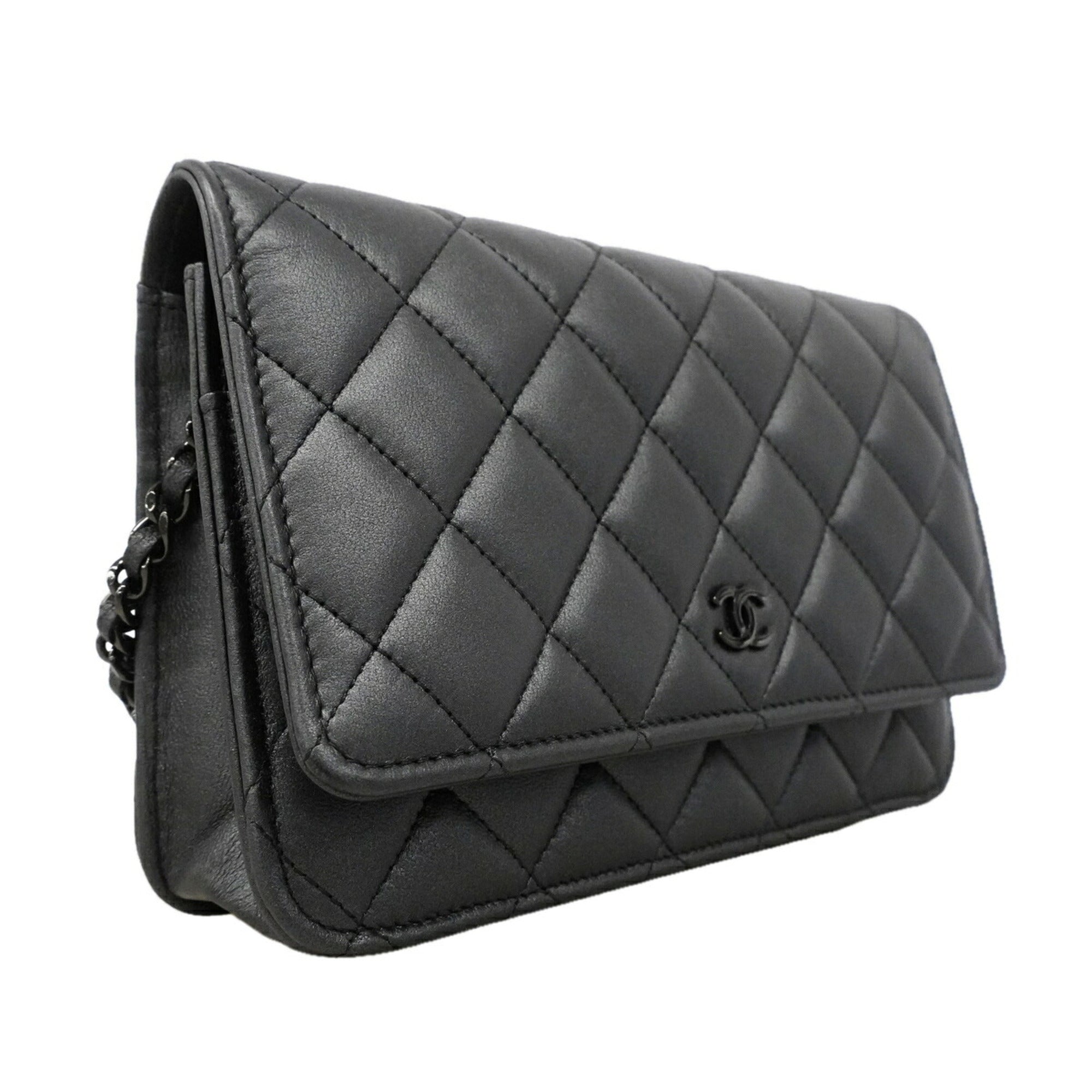 Chanel Black Leather Chain/Shoulder Wallet (Pre-Owned)