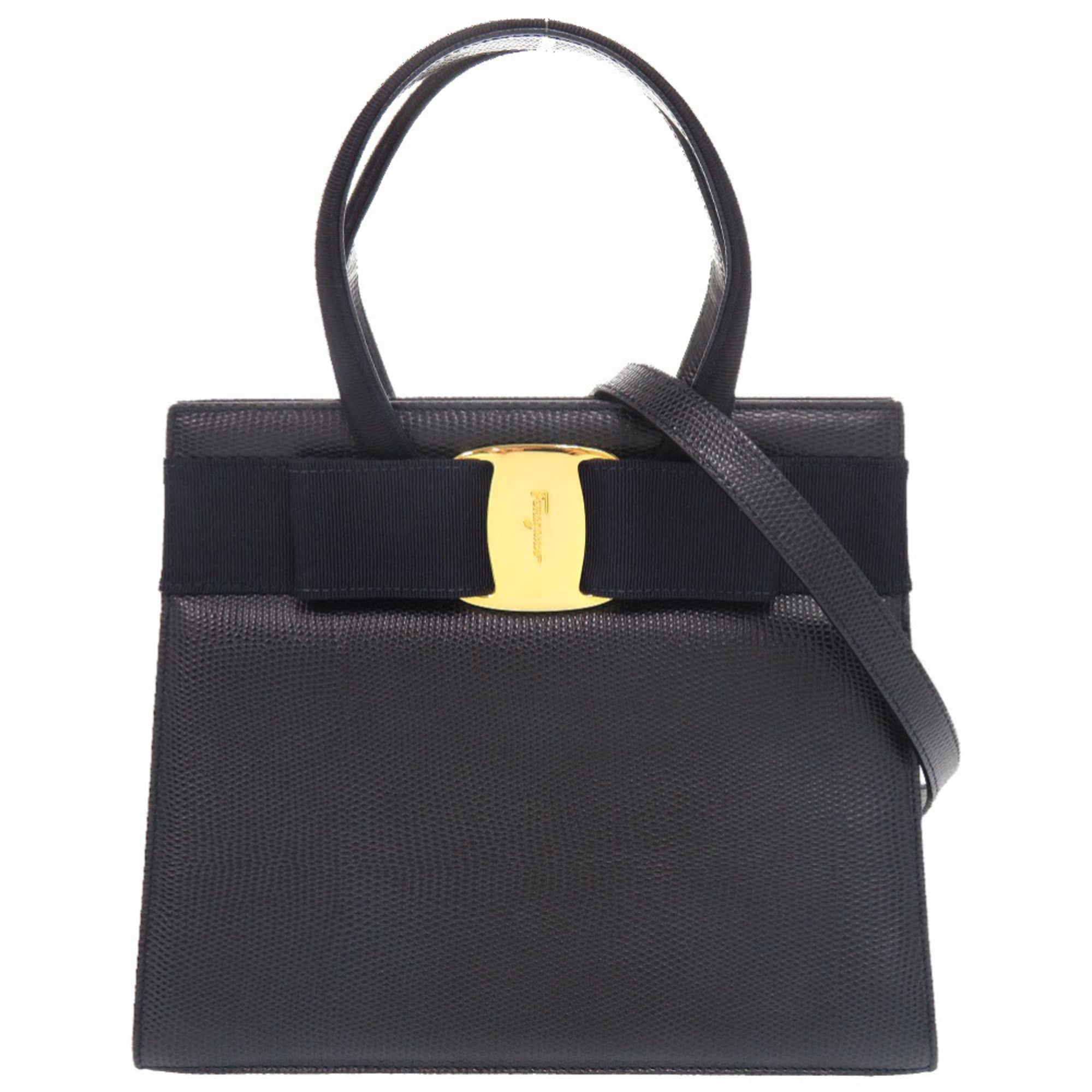 Salvatore Ferragamo Navy Leather Handbag Shoulder Bag (Pre-Owned)