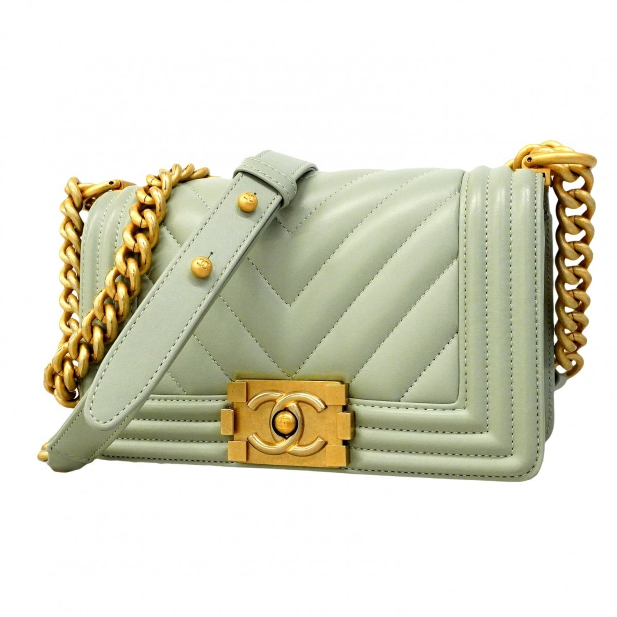 Chanel Light Green Leather Shoulder Bag (Pre-Owned)
