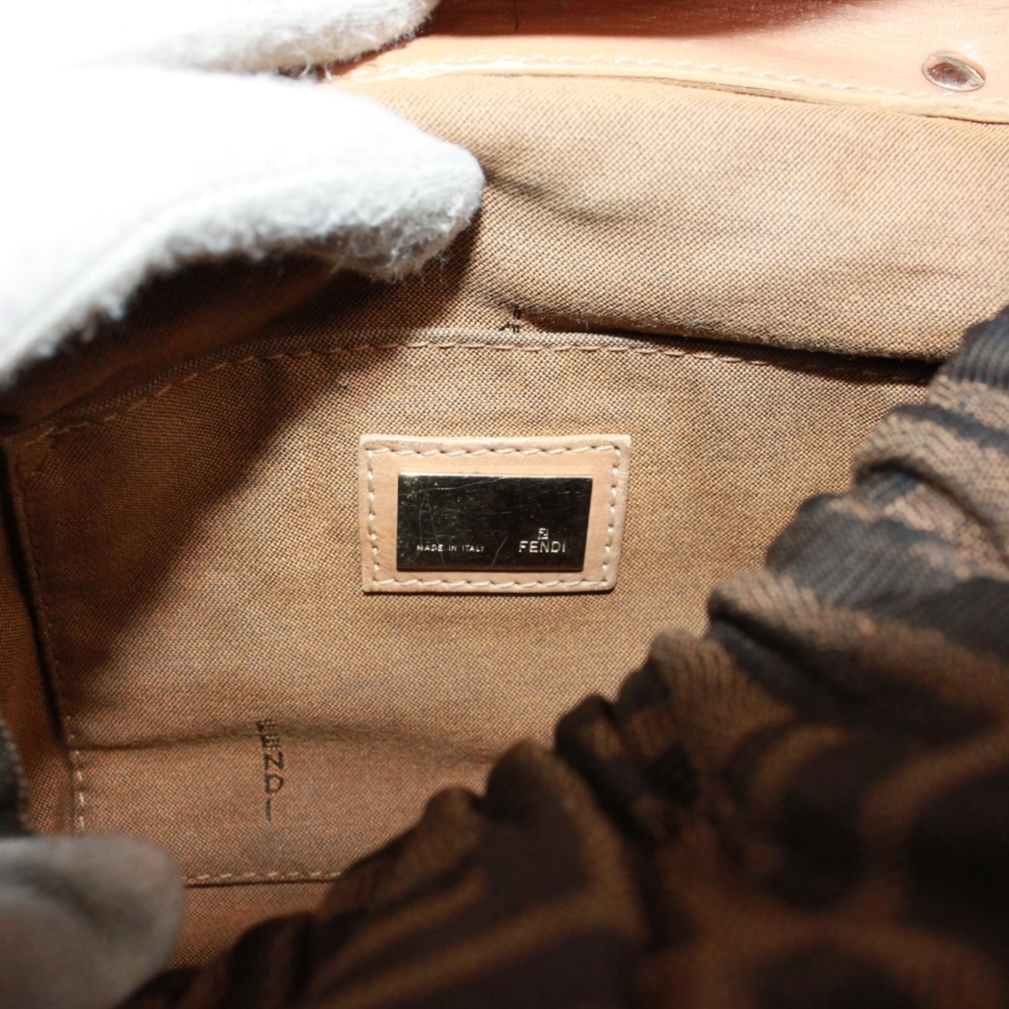 Fendi Beige Brown Canvas Leather Handbag (Pre-Owned)