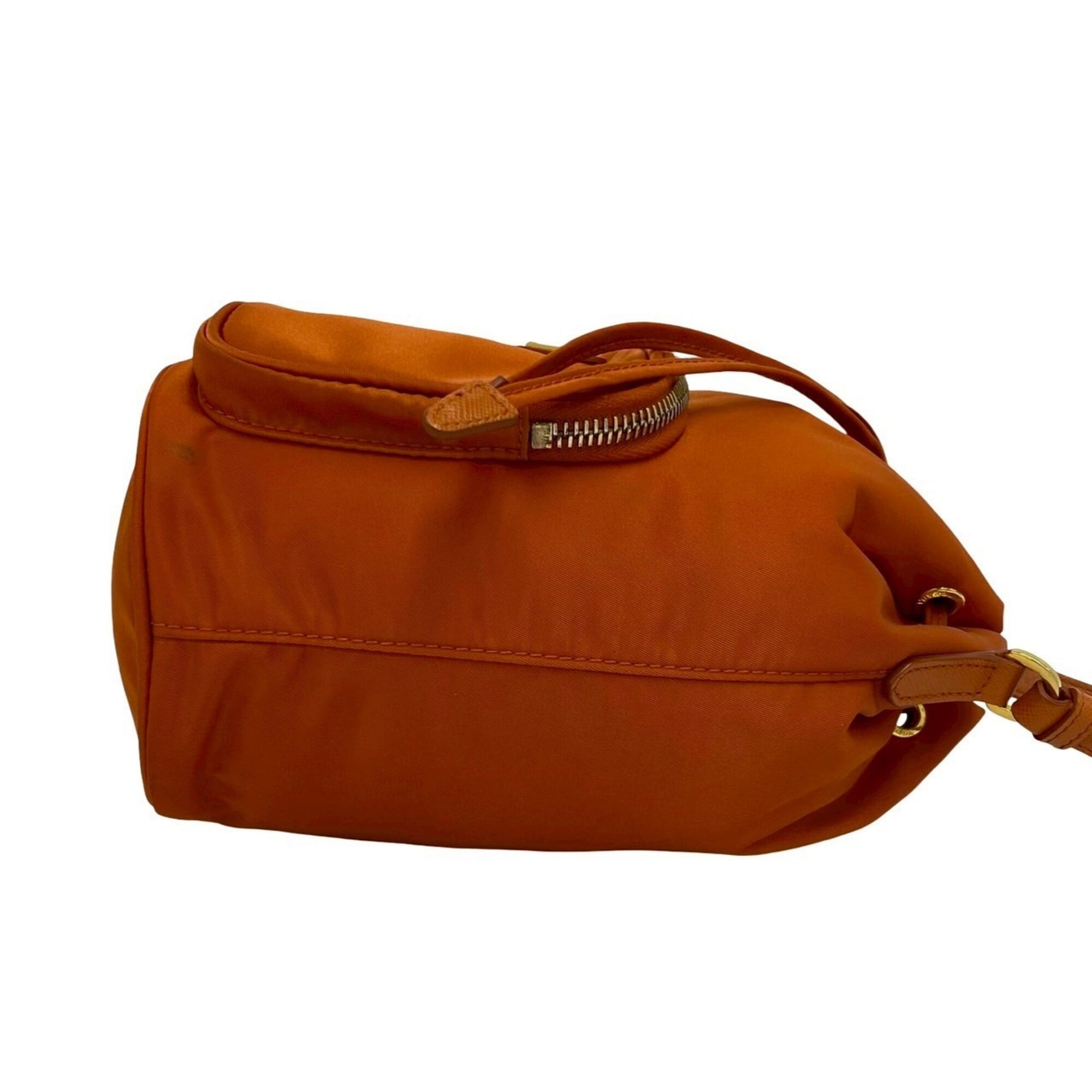 Prada Orange Nylon Leather Handbag Shoulder Bag (Pre-Owned)