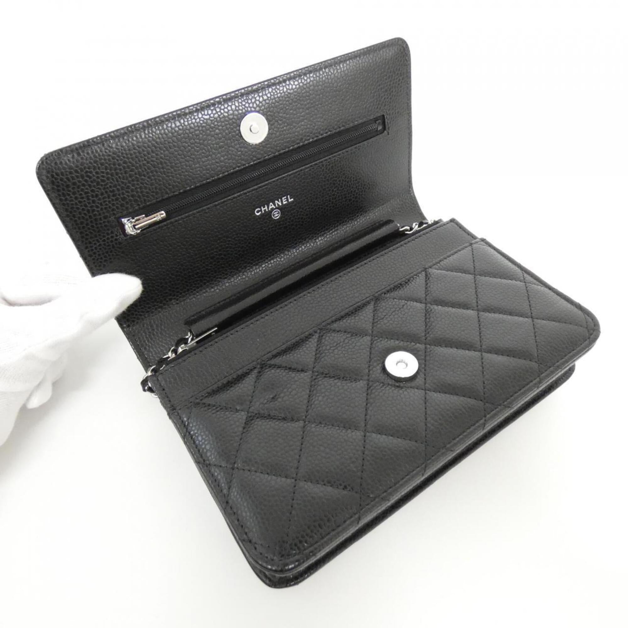 Chanel Black Bordeaux Grained Calfskin Chain/Shoulder Wallet (Pre-Owned)