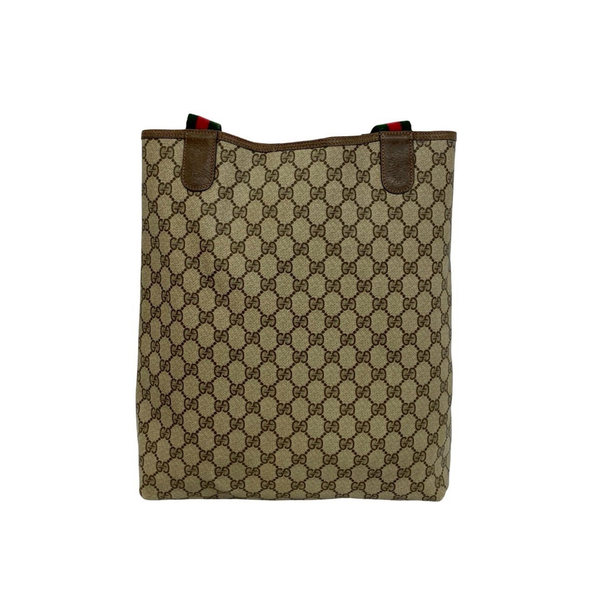 Gucci Brown Green Red Color Leather Pvc Handbag Tote Bag (Pre-Owned)