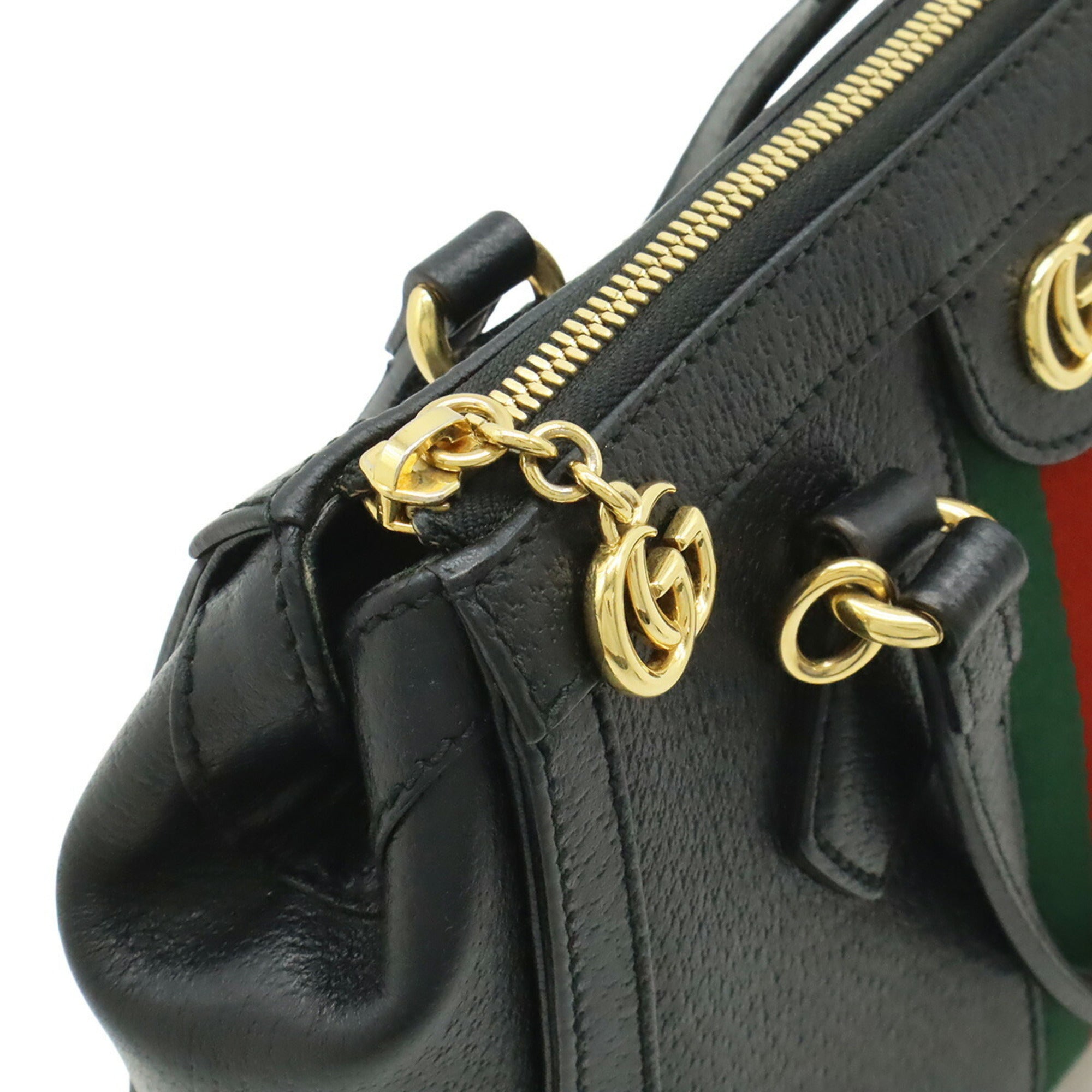 Gucci Black Green Red Color Leather Handbag Tote Bag (Pre-Owned)