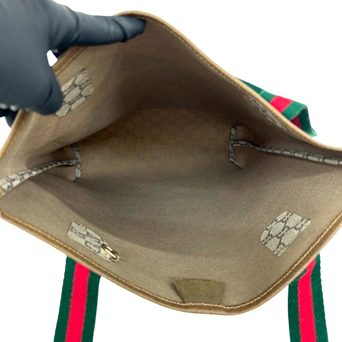 Gucci Brown Green Red Color Leather Pvc Tote Bag (Pre-Owned)