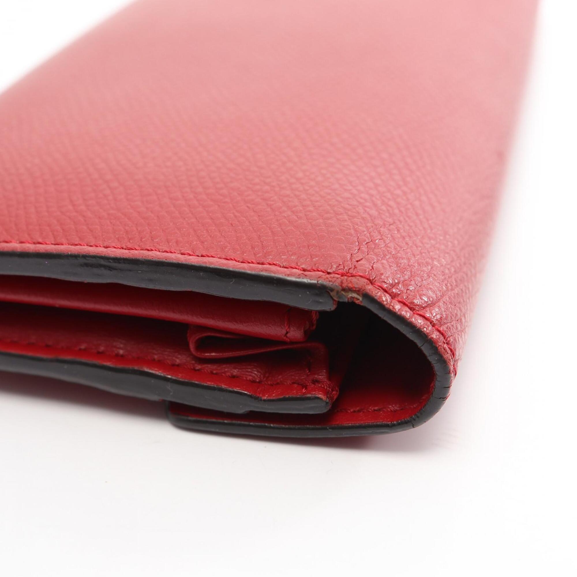 Fendi Red Color Leather Long Wallet (Bi-Fold) (Pre-Owned)