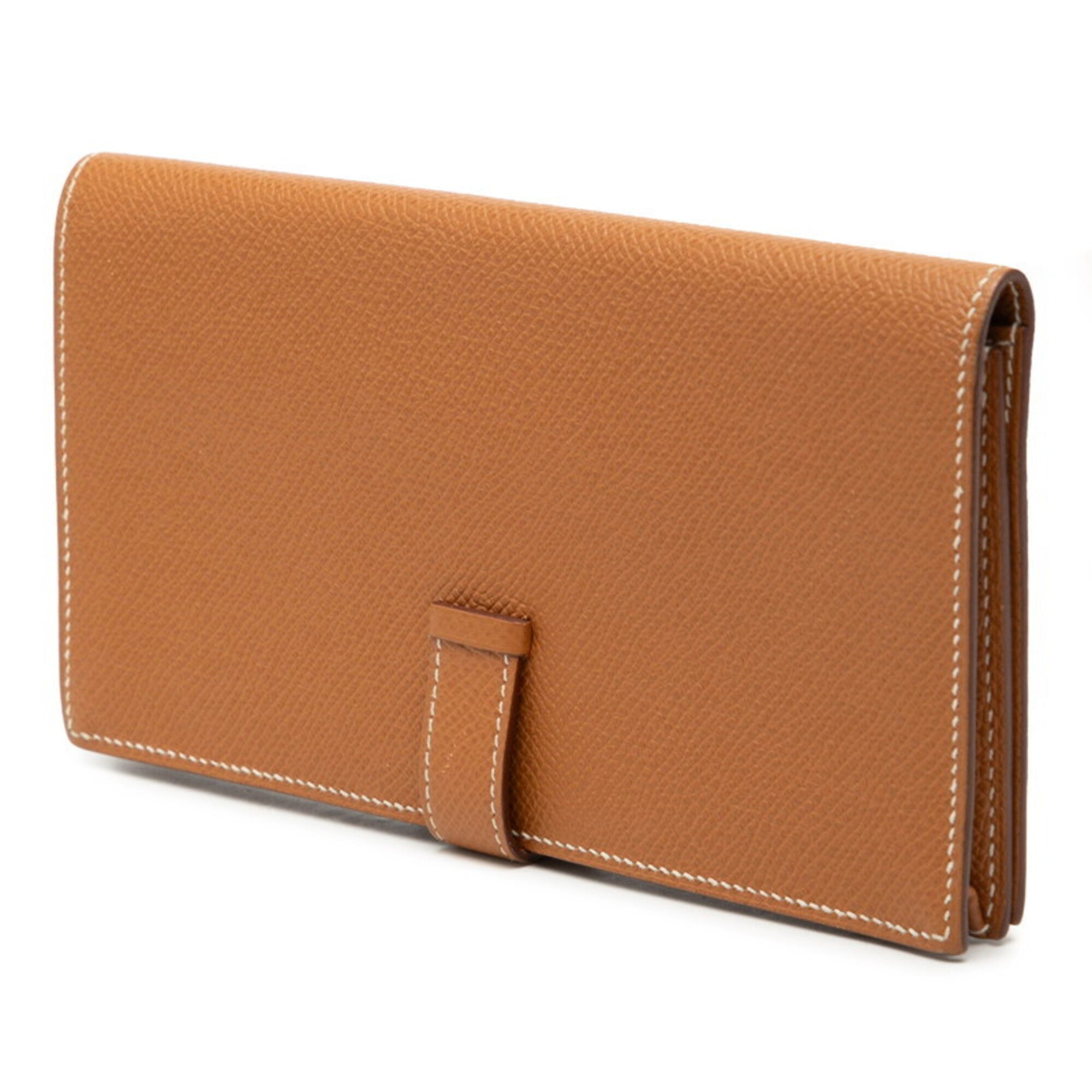 Hermes Silver Brown Cognac Epsom Leather Long Wallet (Bi-Fold) (Pre-Owned)