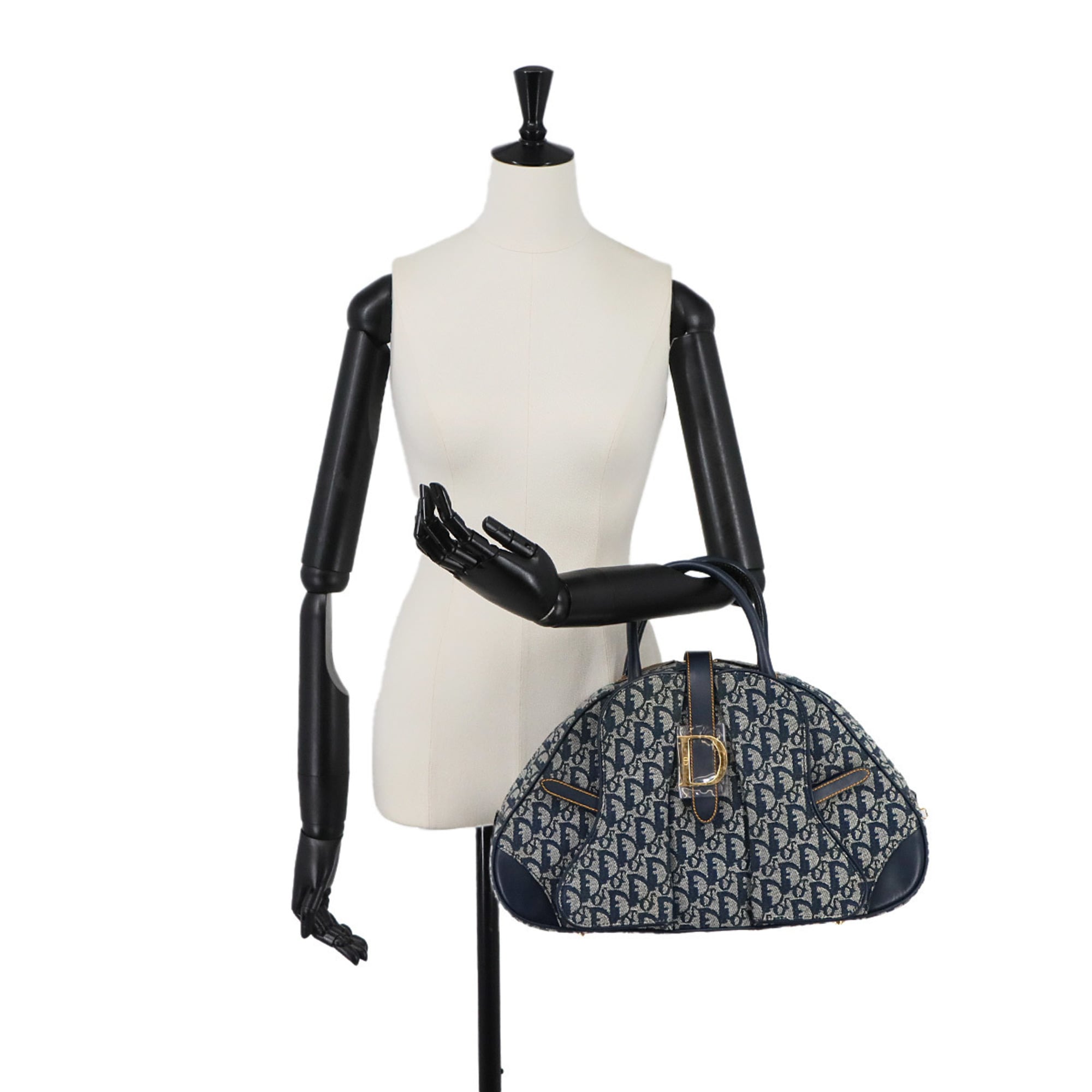 Christian Dior Trotter Navy Canvas Leather Handbag Saddle Bag (Pre-Owned)