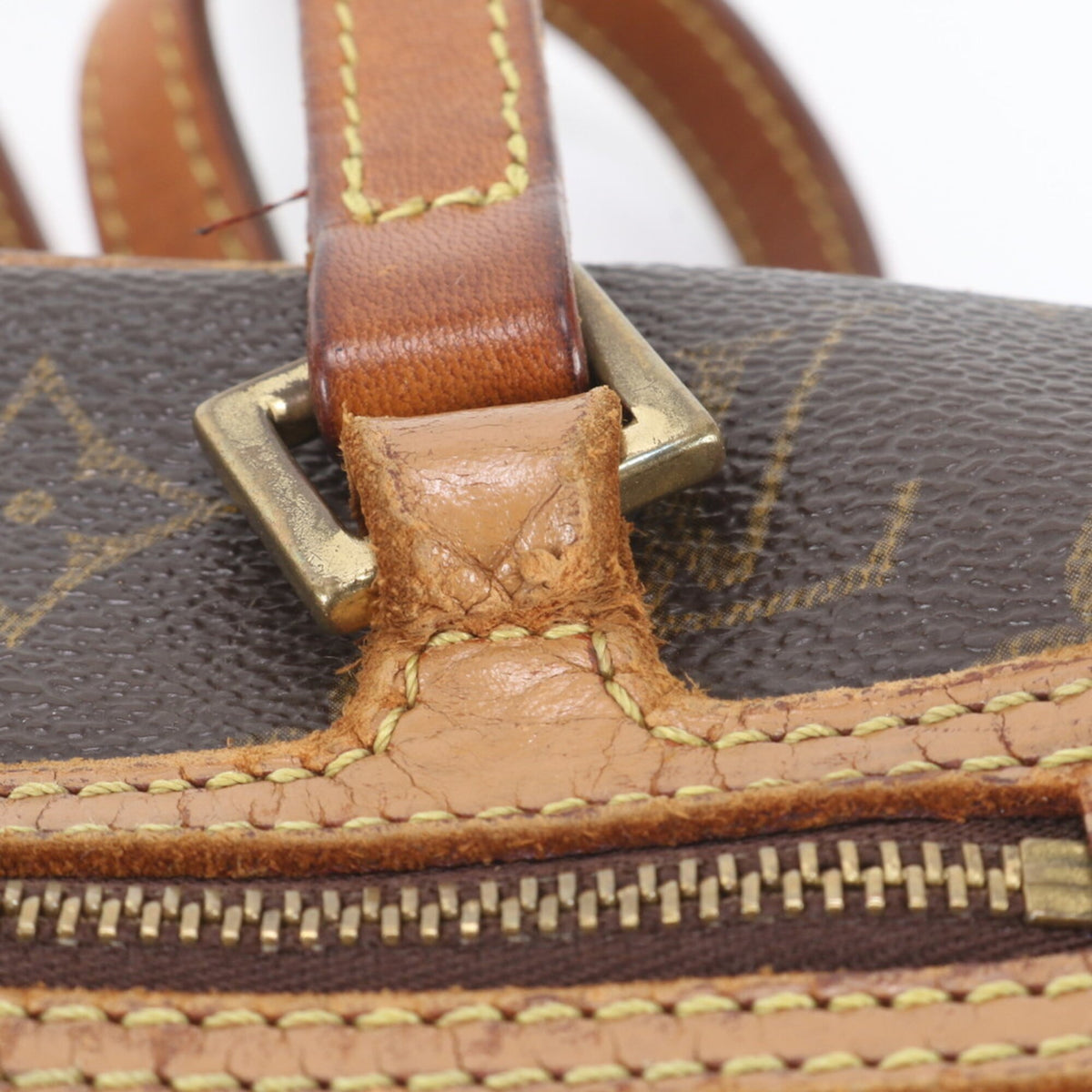 Louis Vuitton Brown Leather Coated Canvas Handbag Shoulder Bag Tote Bag (Pre-Owned)