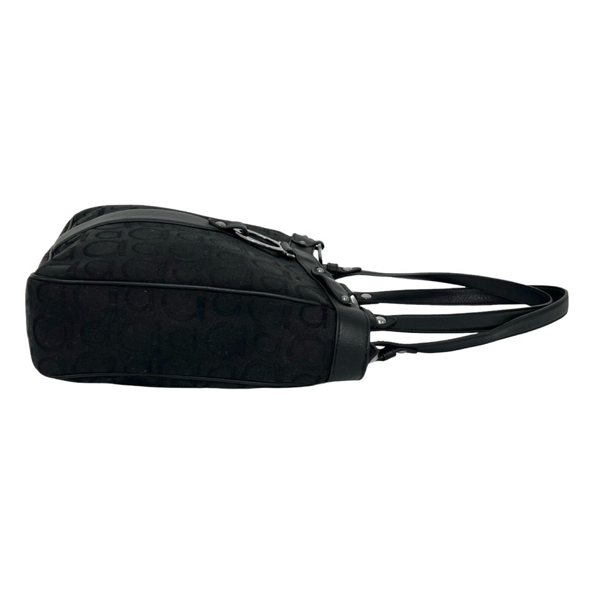 Salvatore Ferragamo Black Canvas Leather Handbag (Pre-Owned)