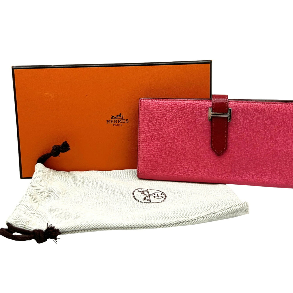 Hermes Bicolor Rouge Garance Chevre Leather Long Wallet (Bi-Fold) (Pre-Owned)