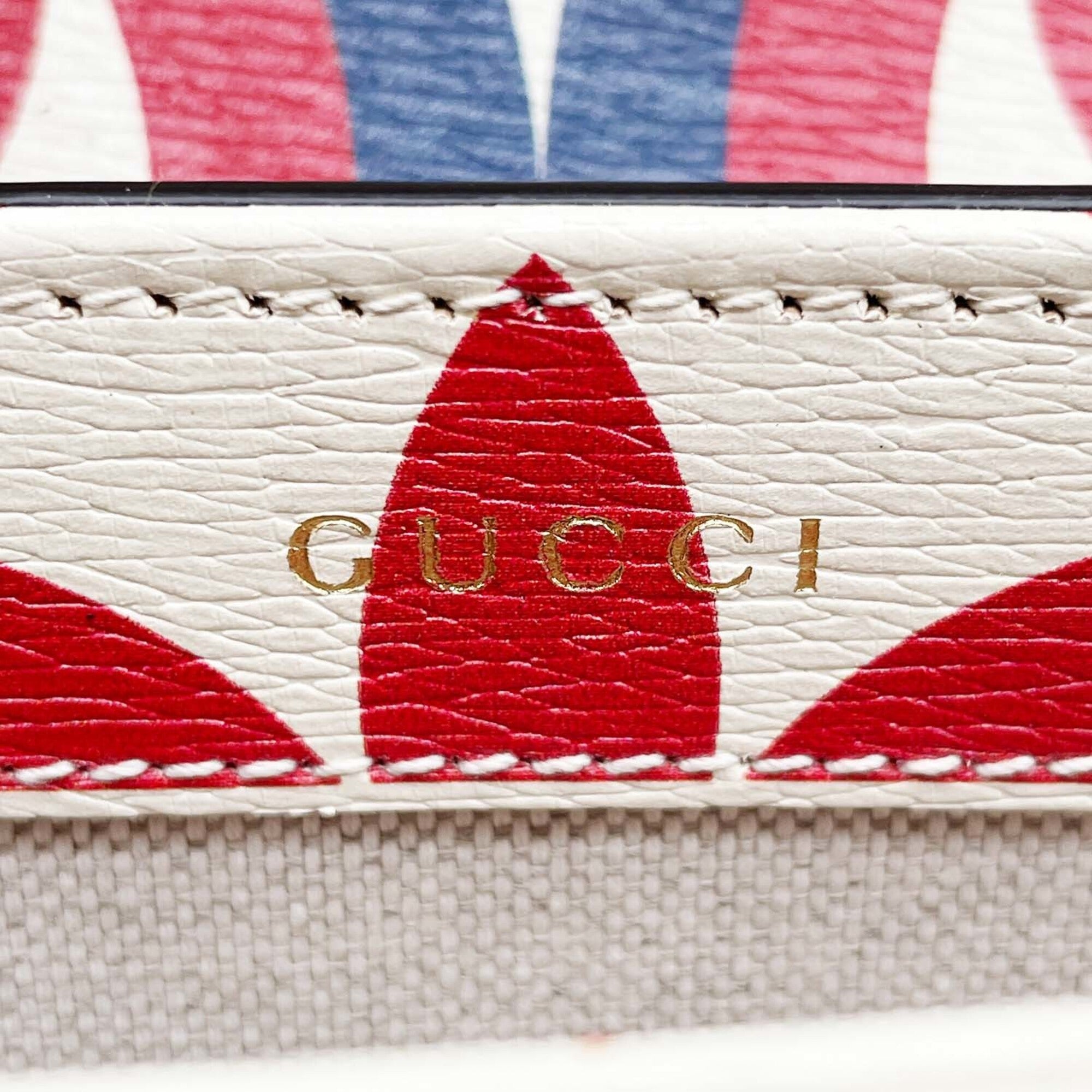 Gucci Blue Red Color White Leather Shoulder Bag (Pre-Owned)