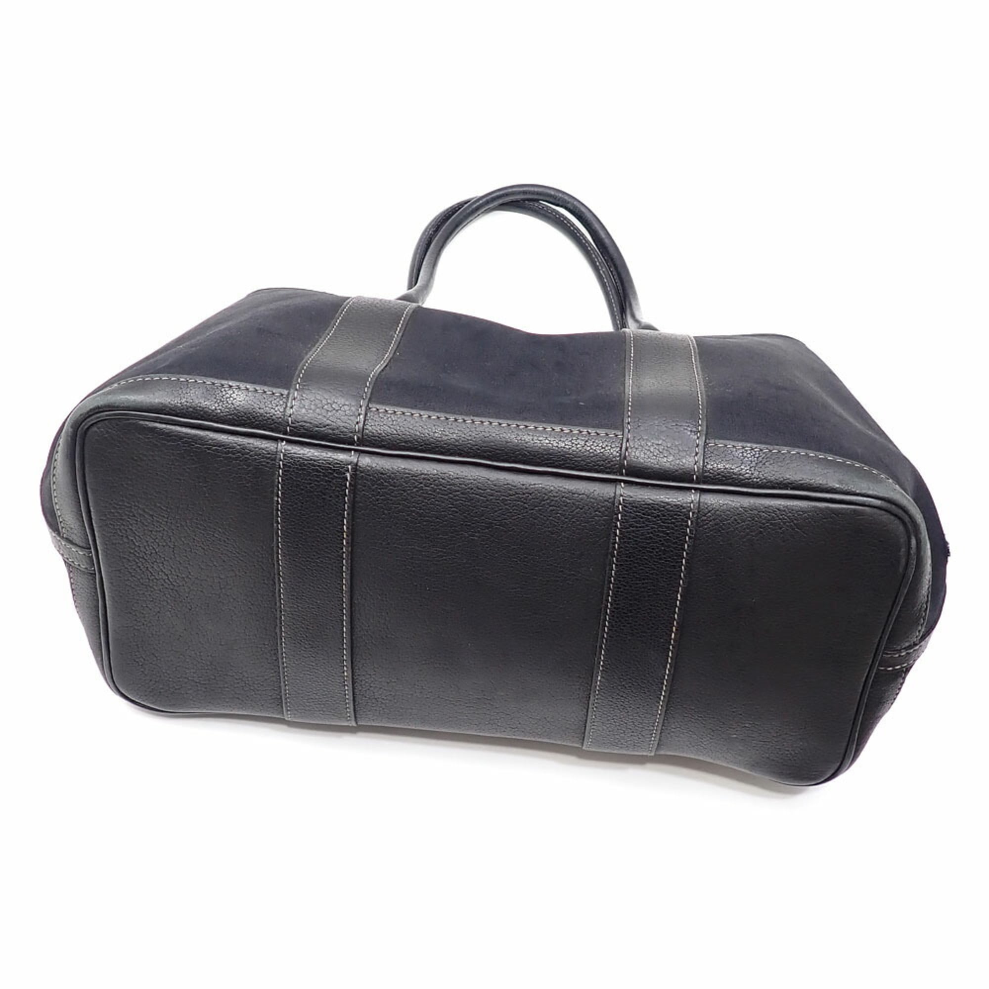 Hermes Black Leather Toile Officier Handbag Tote Bag (Pre-Owned)