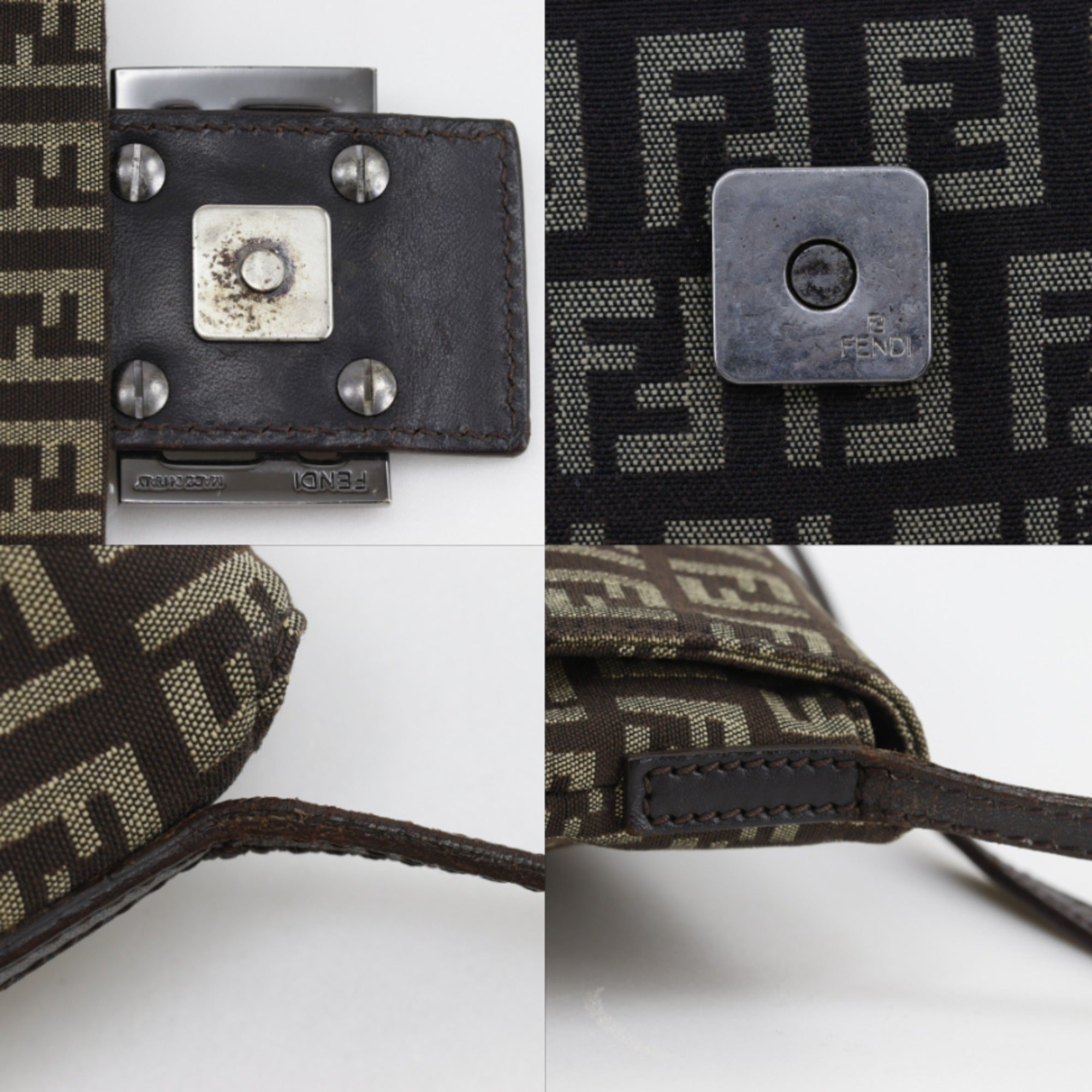 Fendi Brown Zucchino Canvas Shoulder Bag (Pre-Owned)