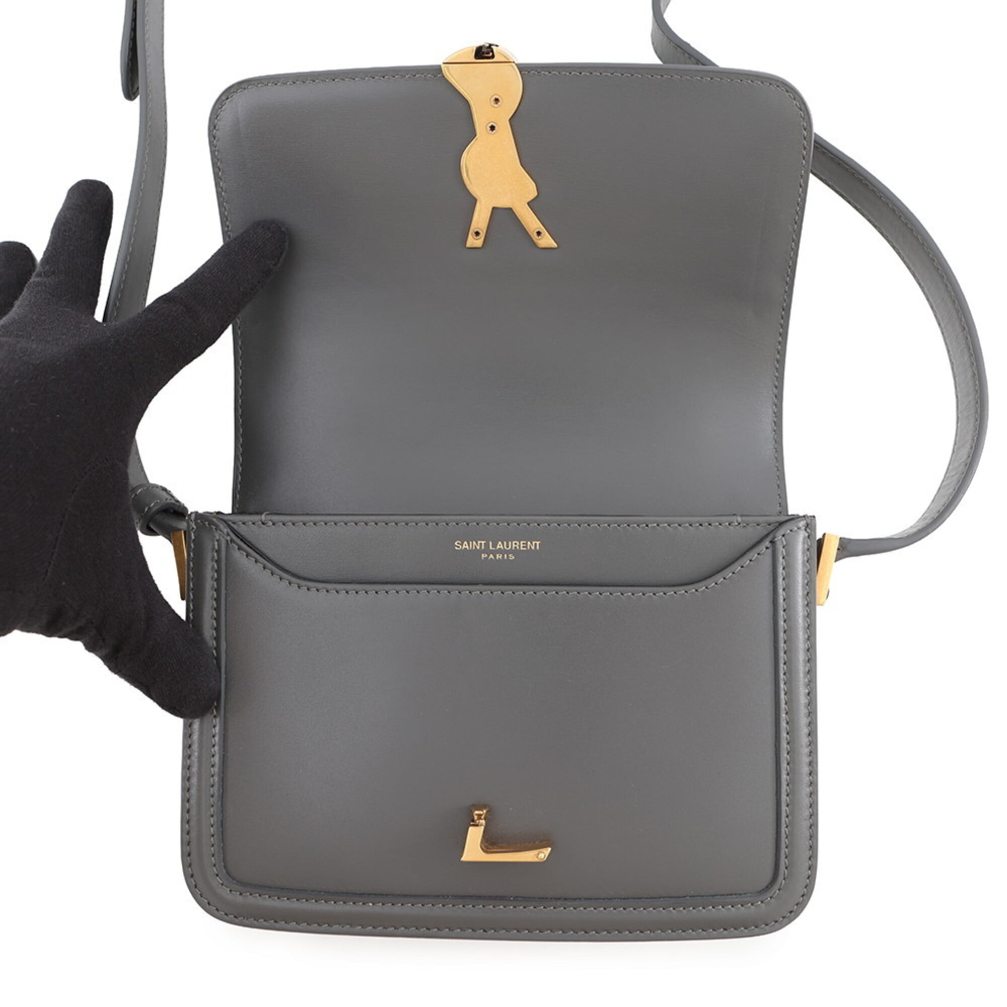 Yves Saint Laurent Gray Leather Handbag Shoulder Bag (Pre-Owned)