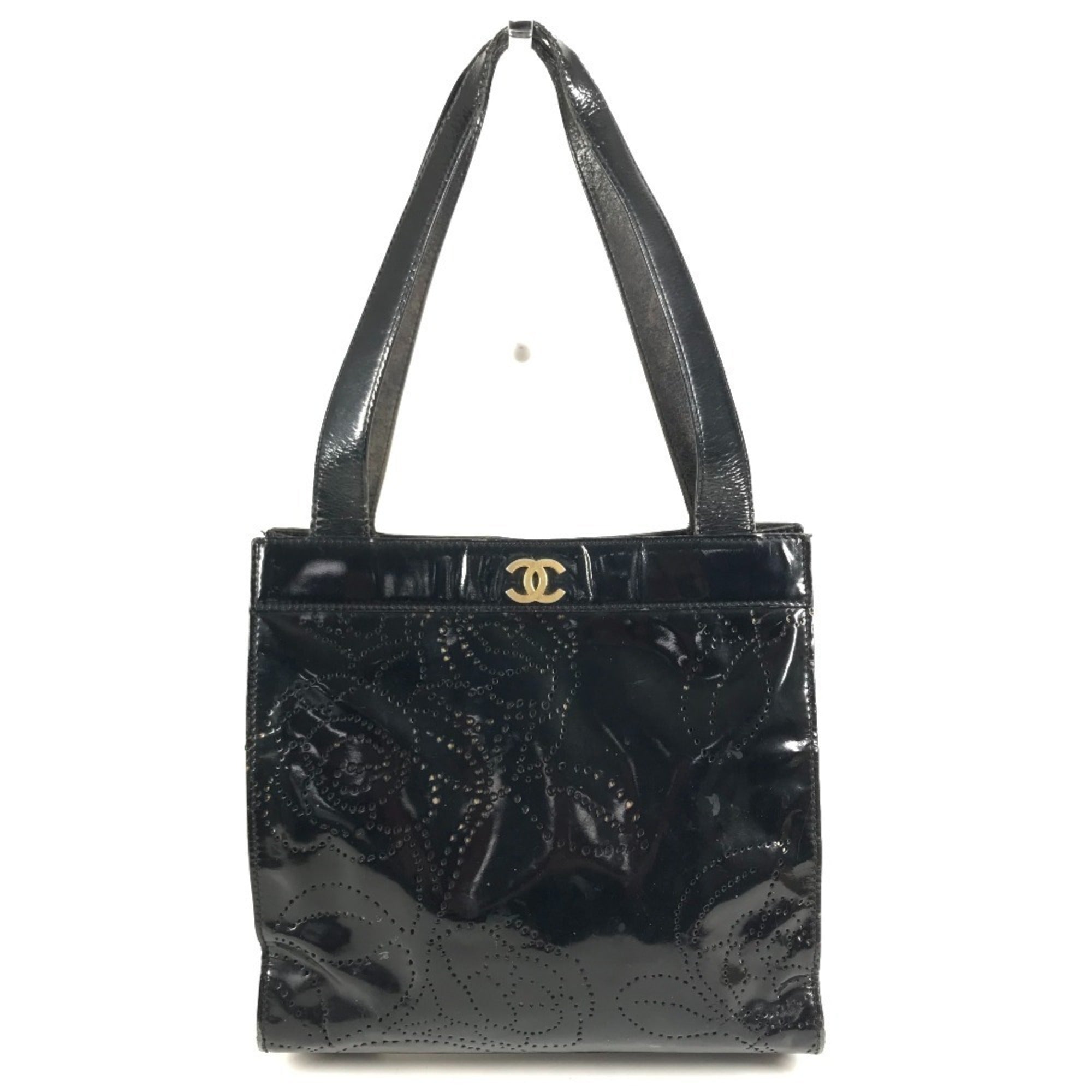 Chanel Camellia Black Patent Leather Handbag Shoulder Bag Tote Bag (Pre-Owned)