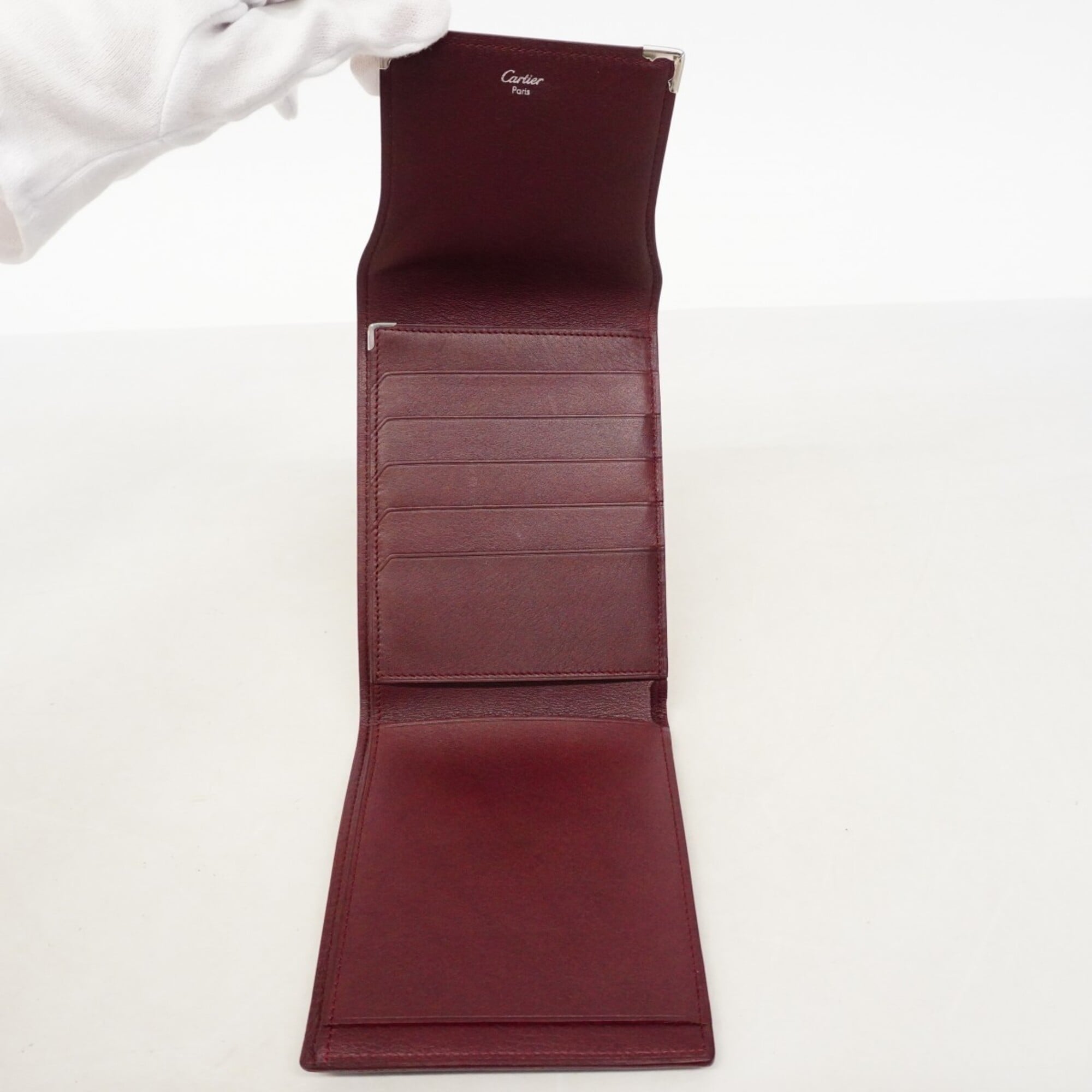 Cartier Bordeaux Leather Wallet (Tri-Fold) (Pre-Owned)