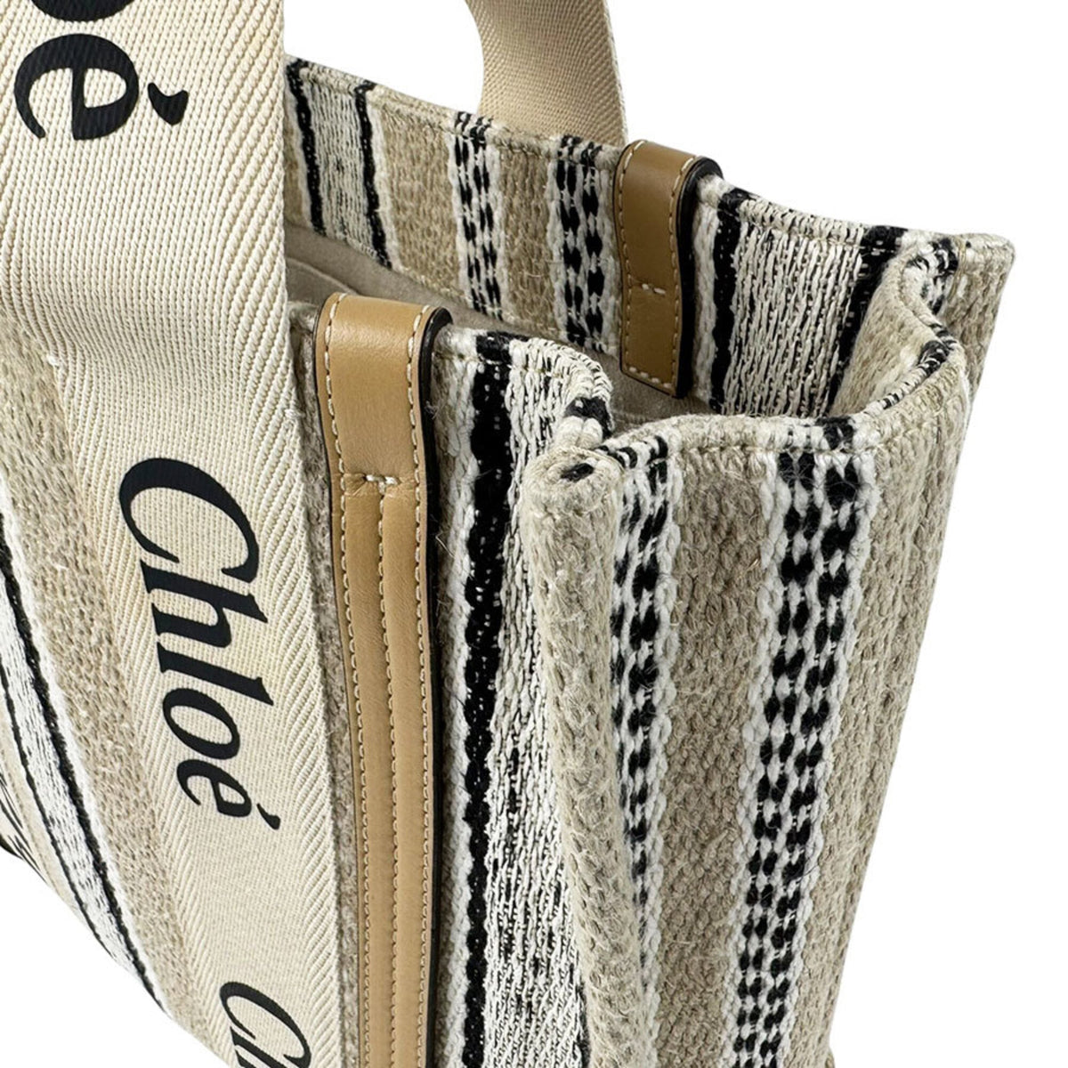 Chloé Beige Black Linen Tote Bag (Pre-Owned)