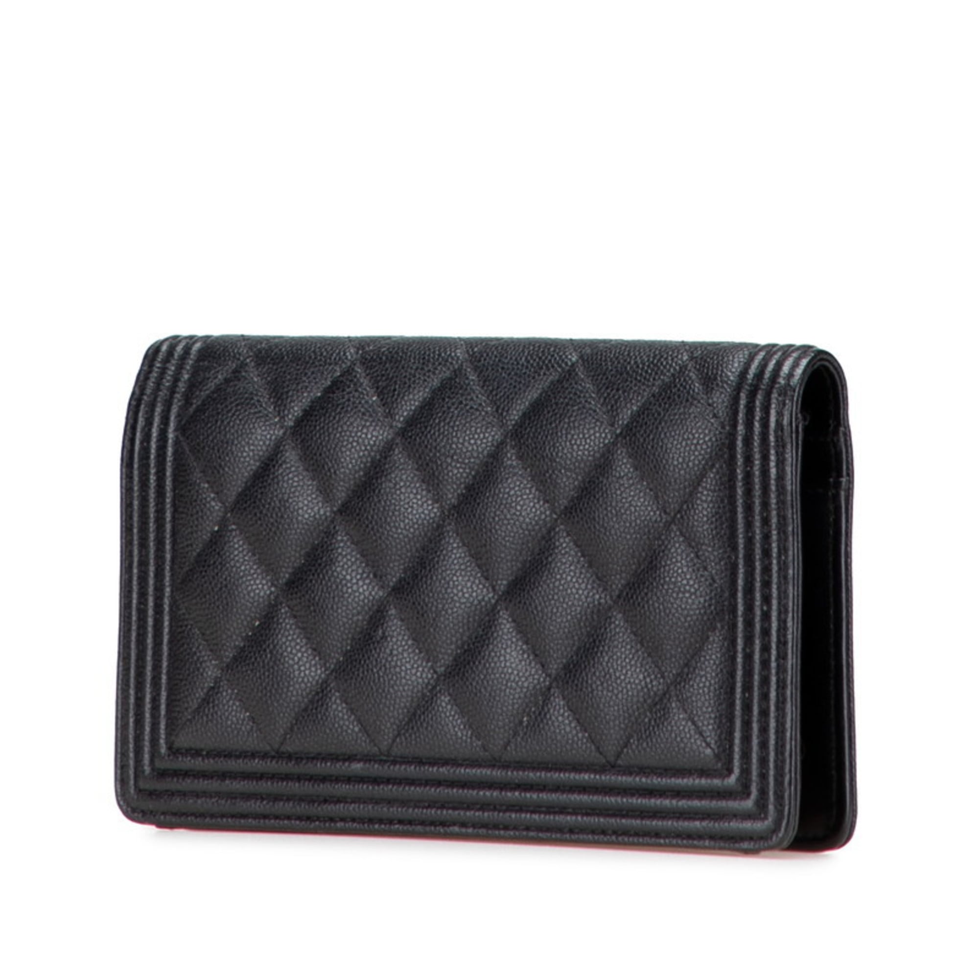 Chanel Boy Chanel Black Grained Calfskin Long Wallet (Bi-Fold) (Pre-Owned)