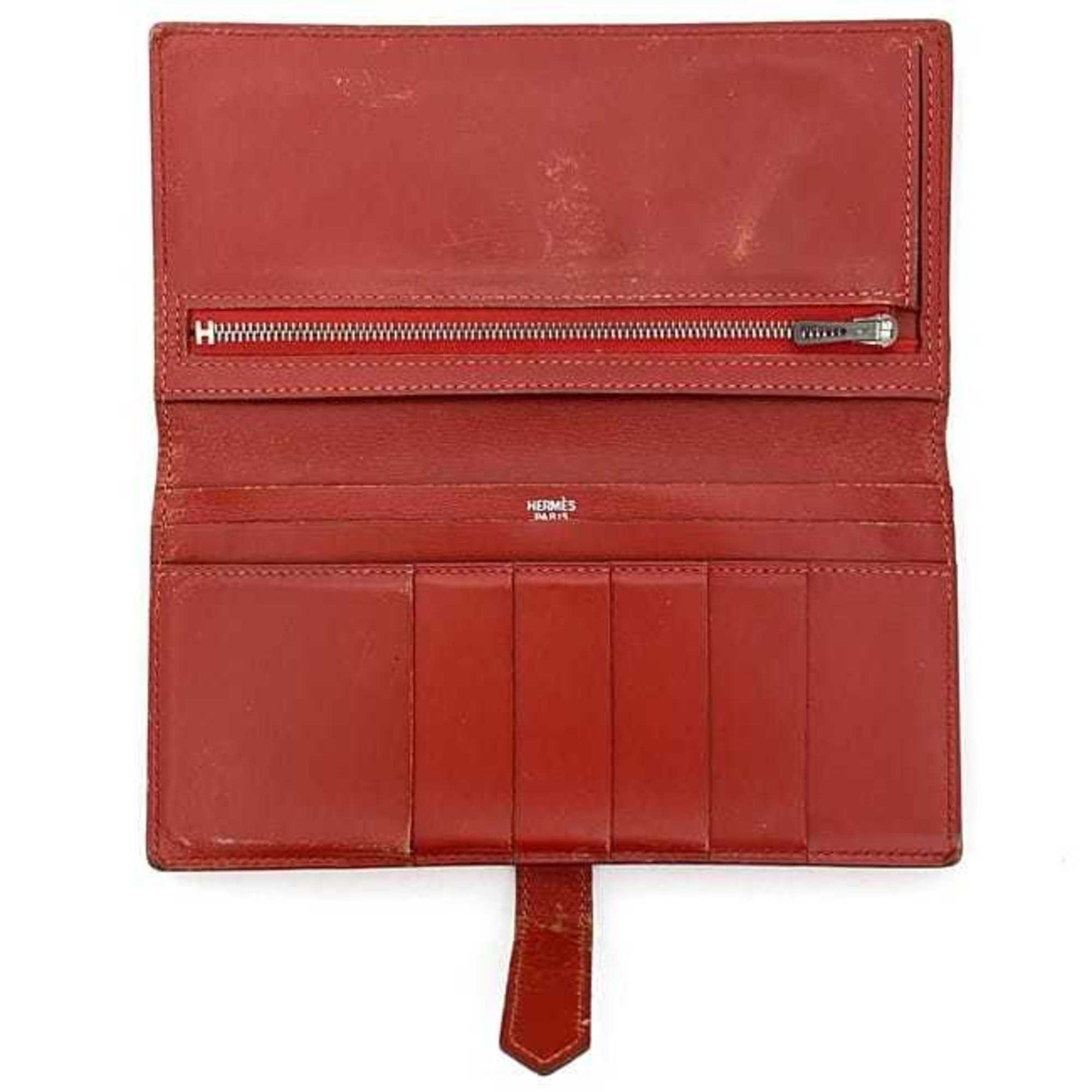 Hermes Red Color Leather Long Wallet (Bi-Fold) (Pre-Owned)