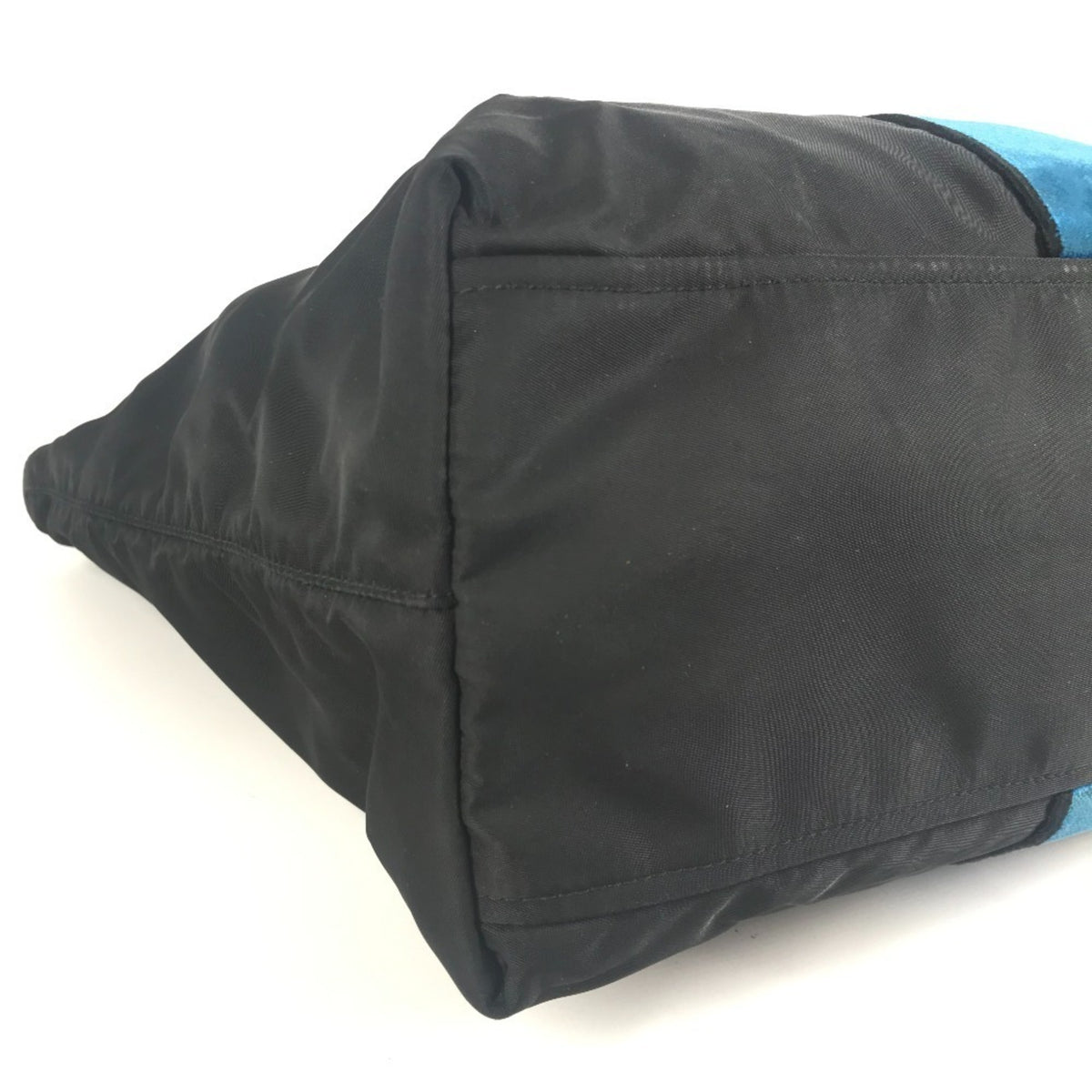 Prada Black Blue Leather Nylon Shoulder Bag Tote Bag (Pre-Owned)