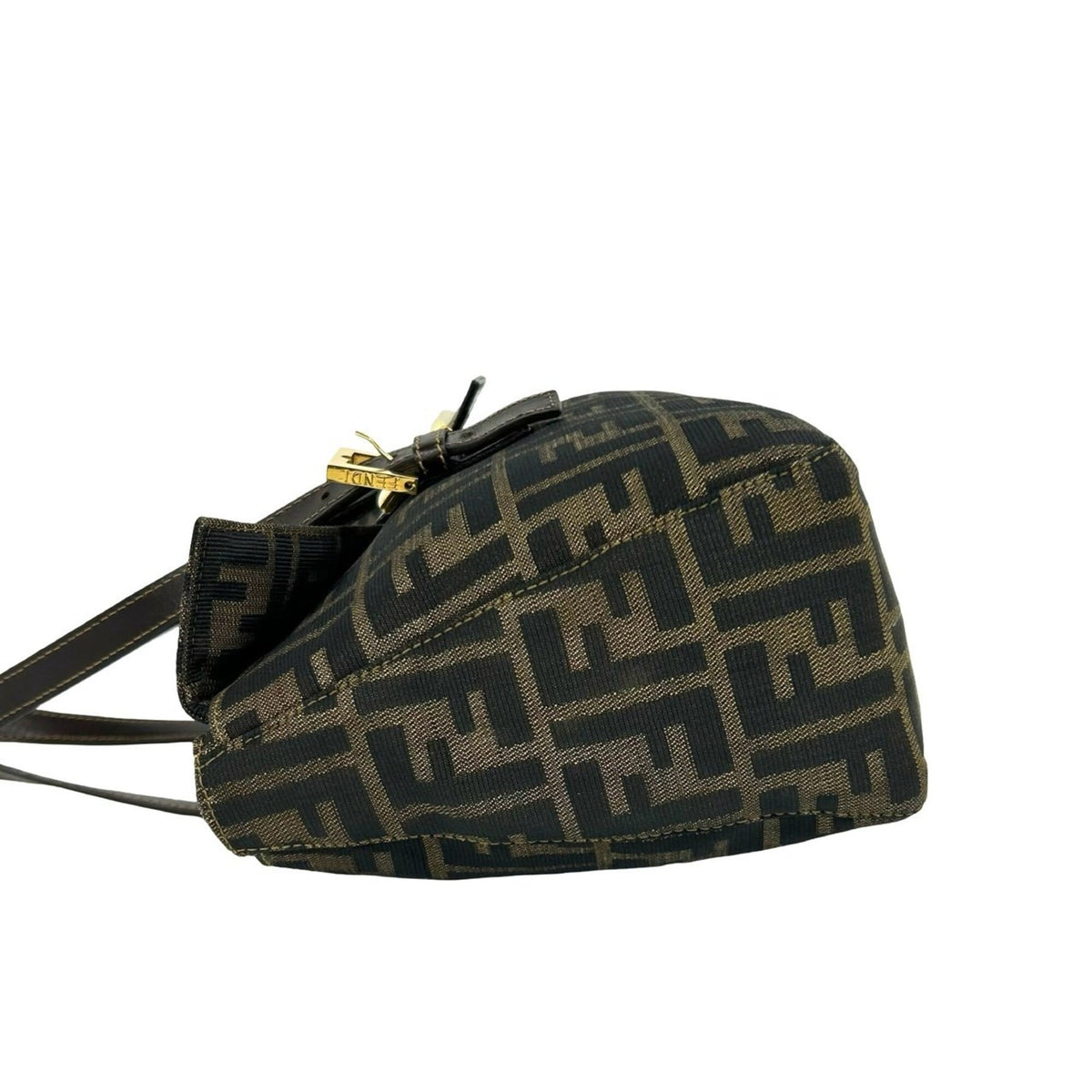 Fendi Black Brown Canvas Leather Handbag Tote Bag (Pre-Owned)