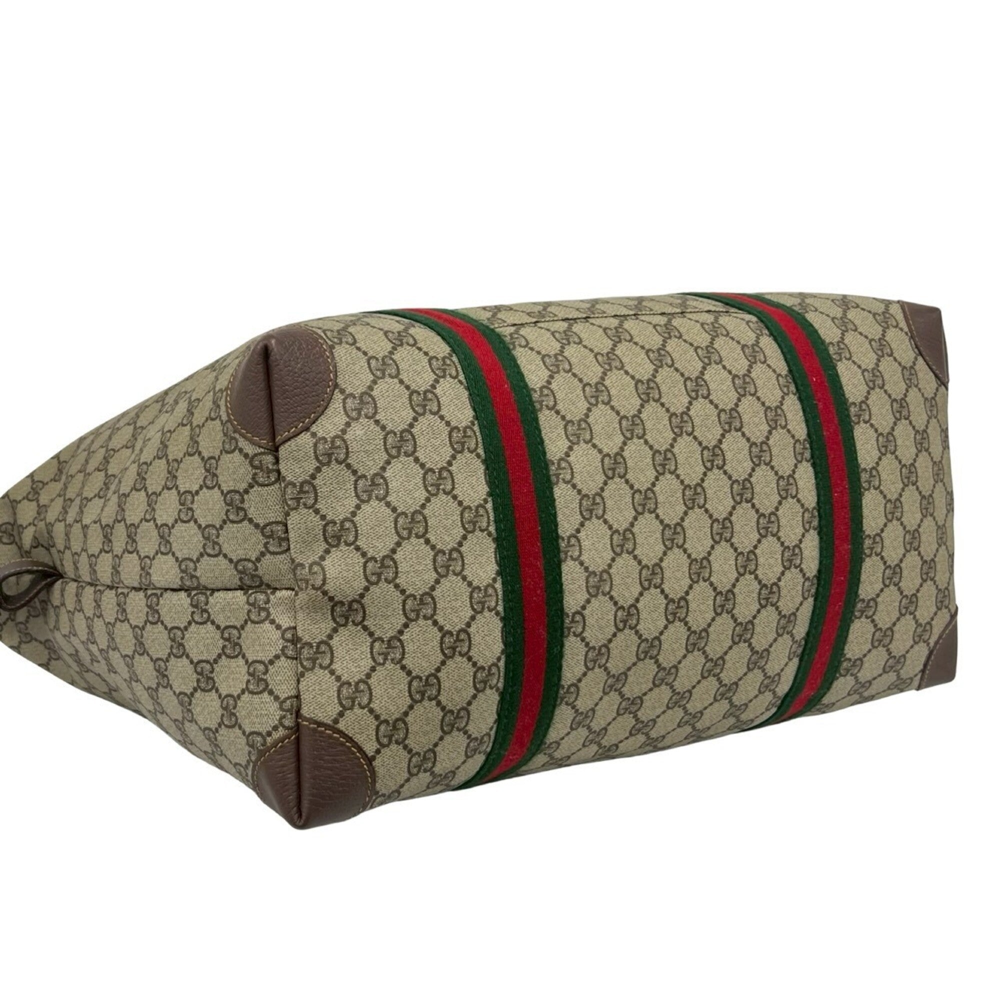 Gucci Brown Green Red Color Pvc Leather Boston Bag Tote Bag (Pre-Owned)