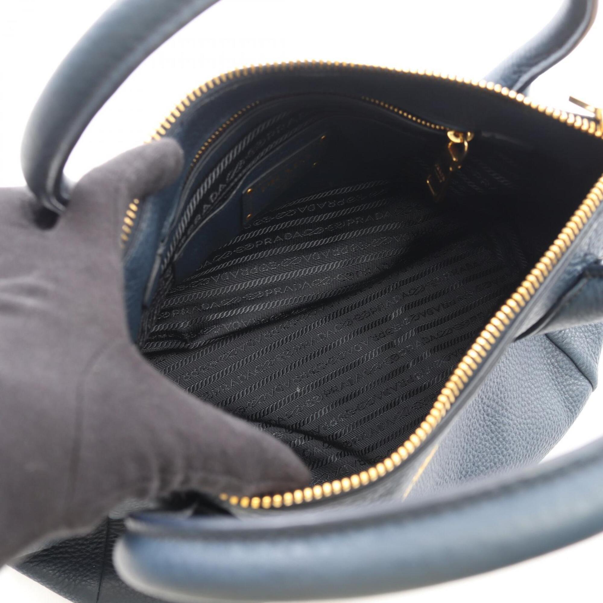 Prada Navy Vitello Daino Handbag Tote Bag (Pre-Owned)
