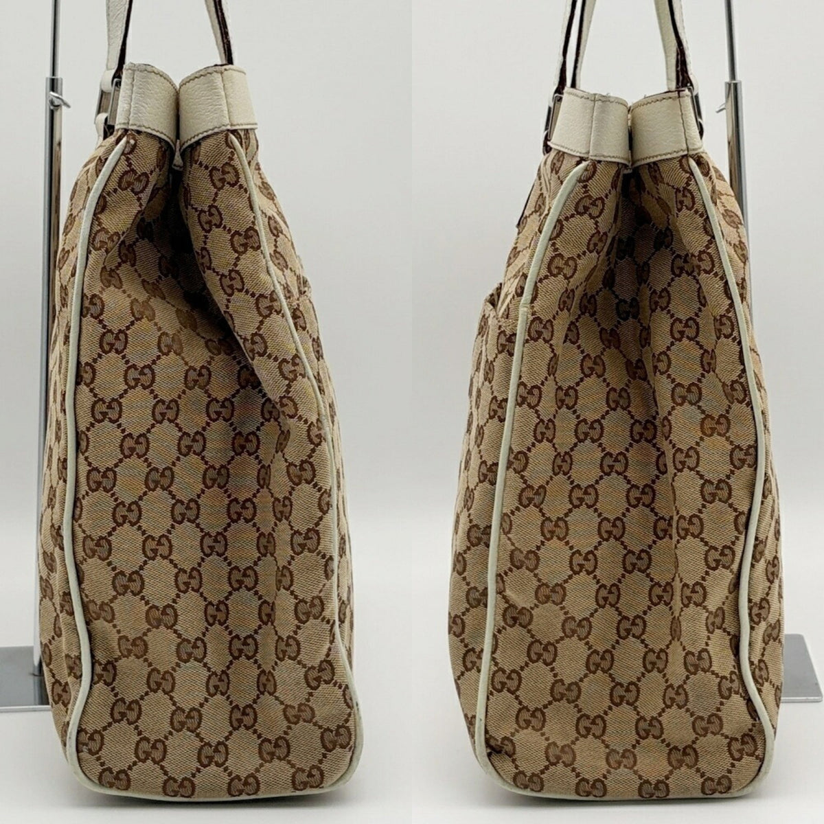 Gucci Beige Ivory Gg Canvas Leather Tote Bag (Pre-Owned)