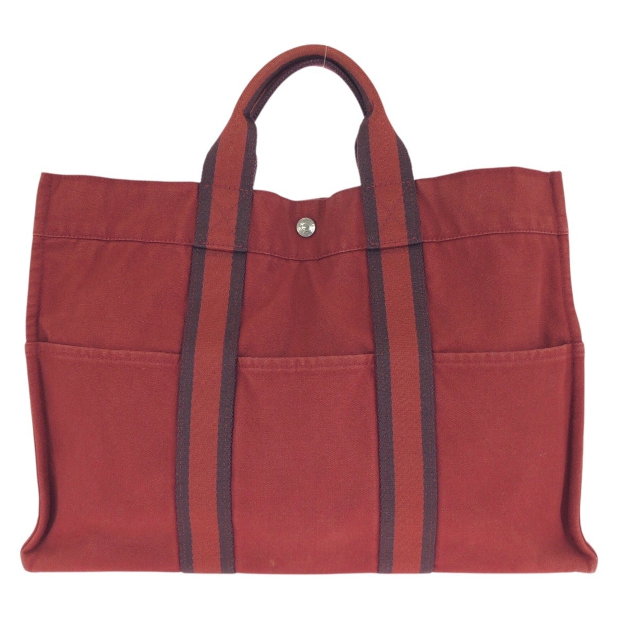 Hermes Red Color Canvas Handbag Tote Bag (Pre-Owned)