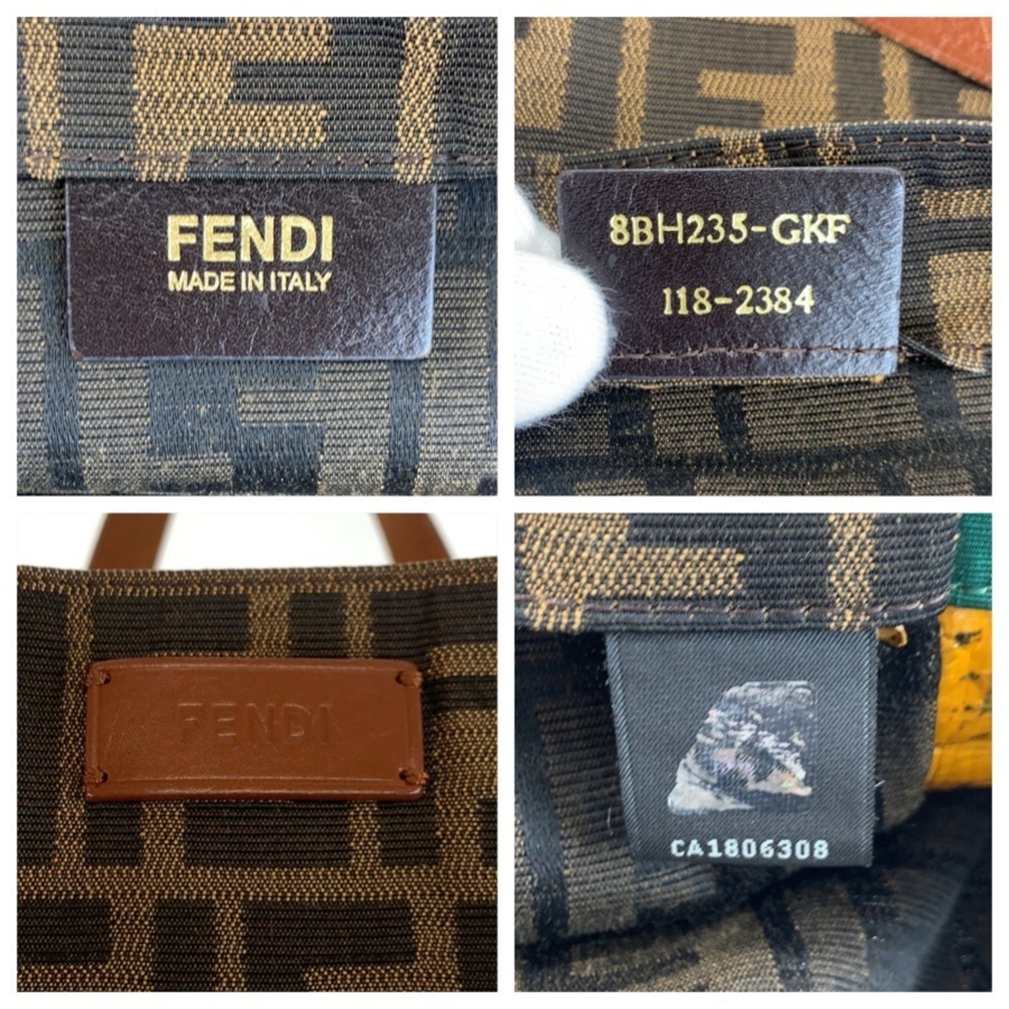Fendi Brown Green Canvas Leather Handbag Tote Bag (Pre-Owned)