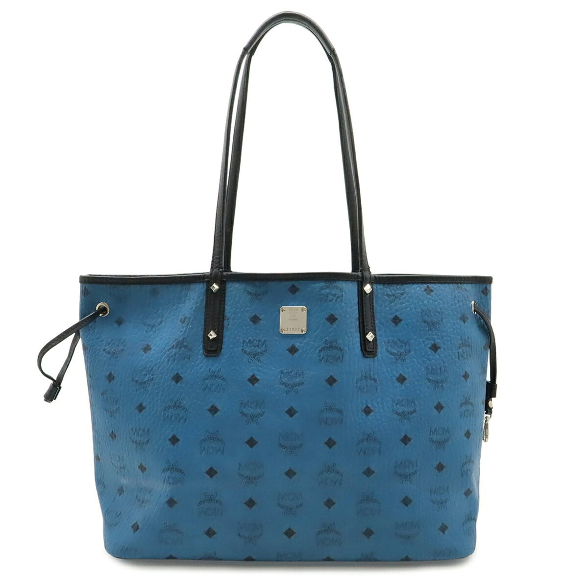 Mcm Black Blue Canvas Canvas Leather Shoulder Bag Tote Bag (Pre-Owned)