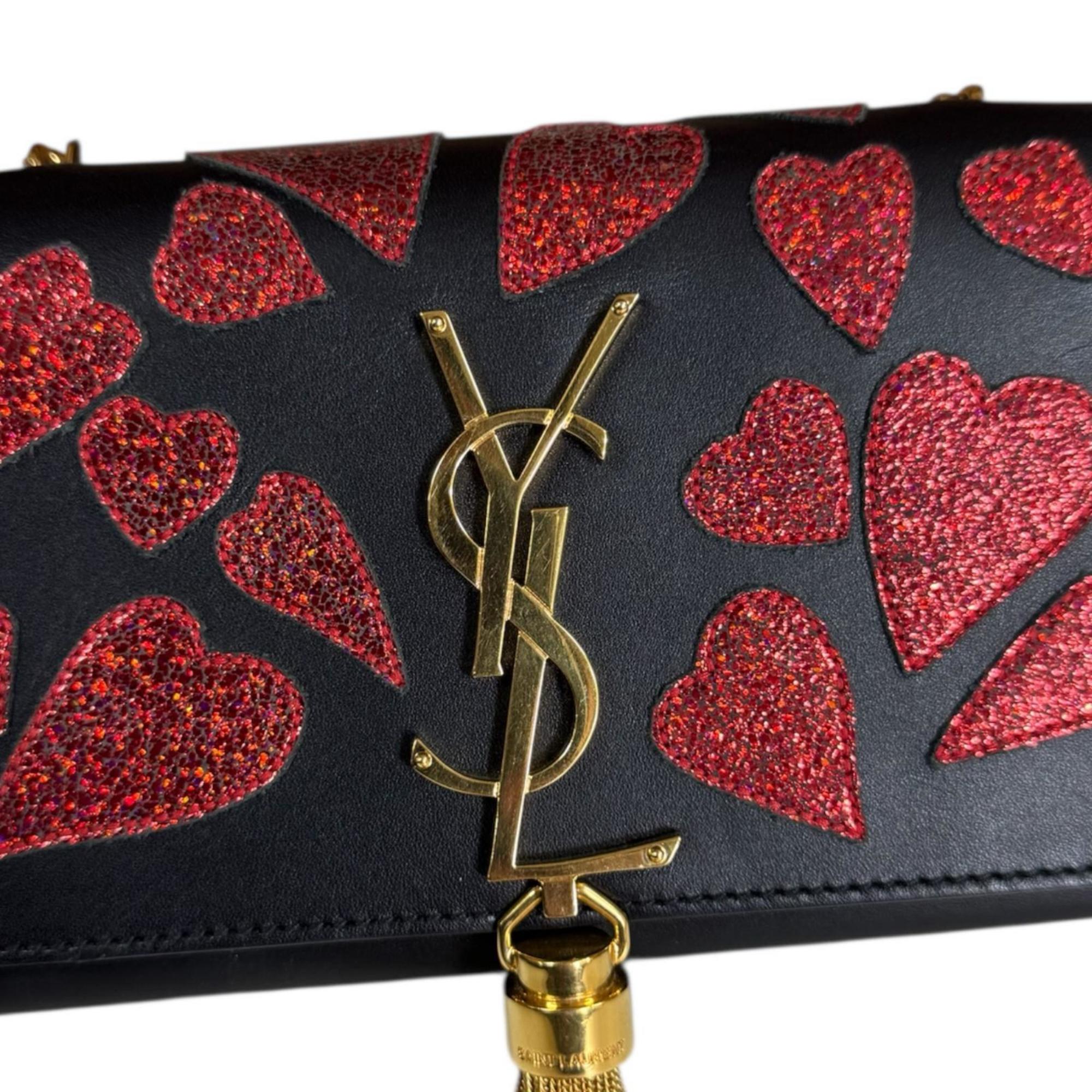 Saint Laurent Black Red Color Leather Shoulder Bag (Pre-Owned)