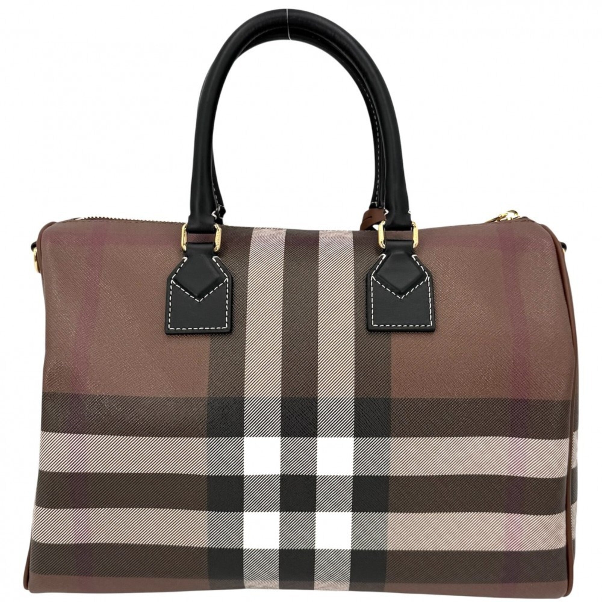 Burberry Black Brown Leather Boston Bag Handbag Shoulder Bag (Pre-Owned)