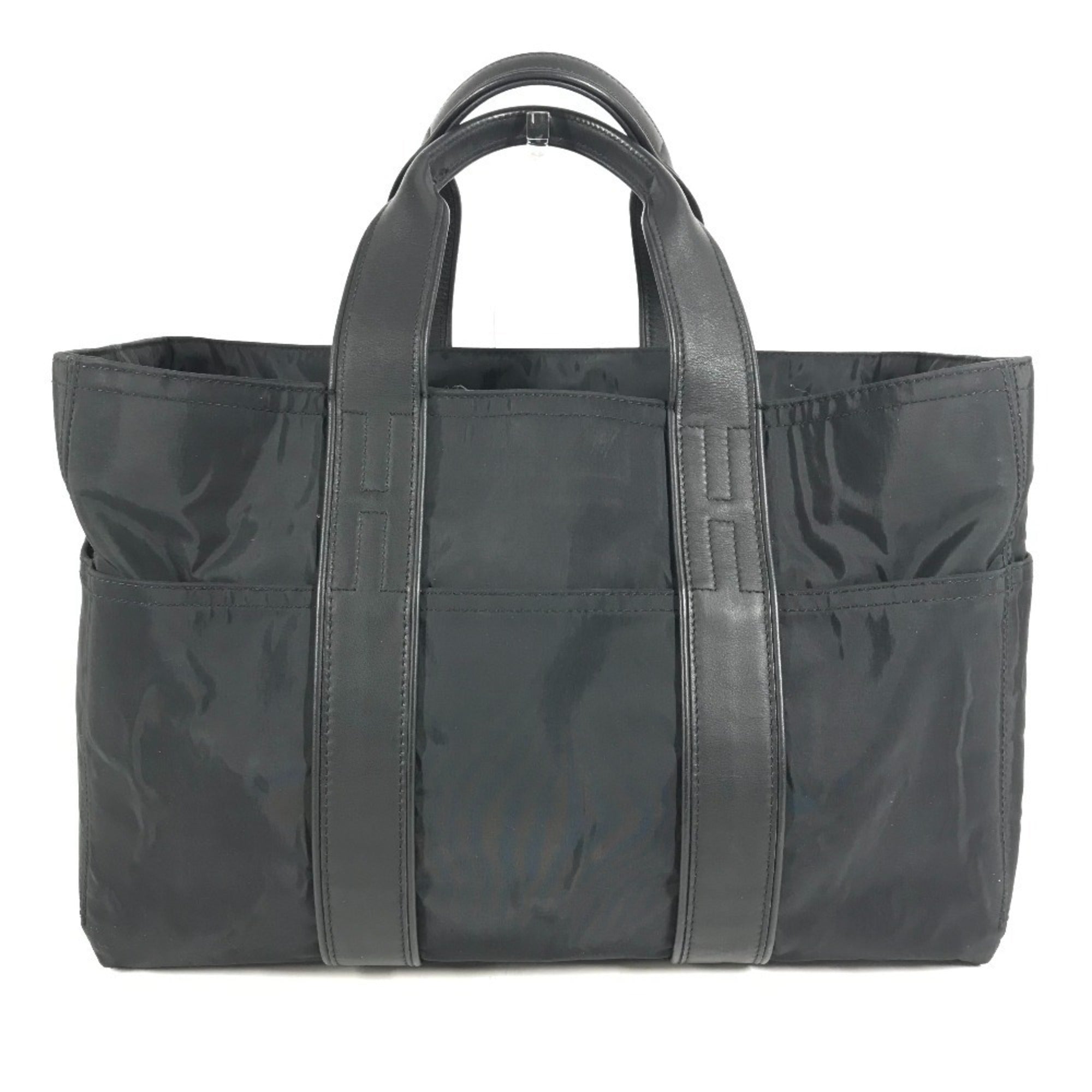 Hermes Black Leather Nylon Boston Bag Handbag Tote Bag (Pre-Owned)