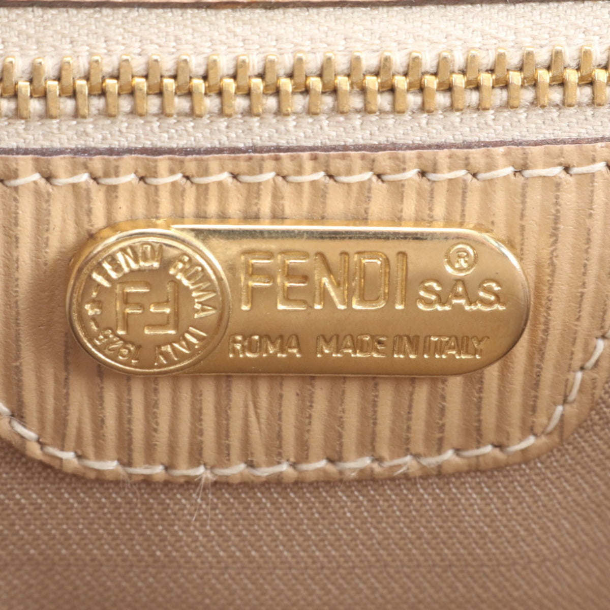 Fendi Pink Beige Leather Canvas Handbag Shoulder Bag (Pre-Owned)