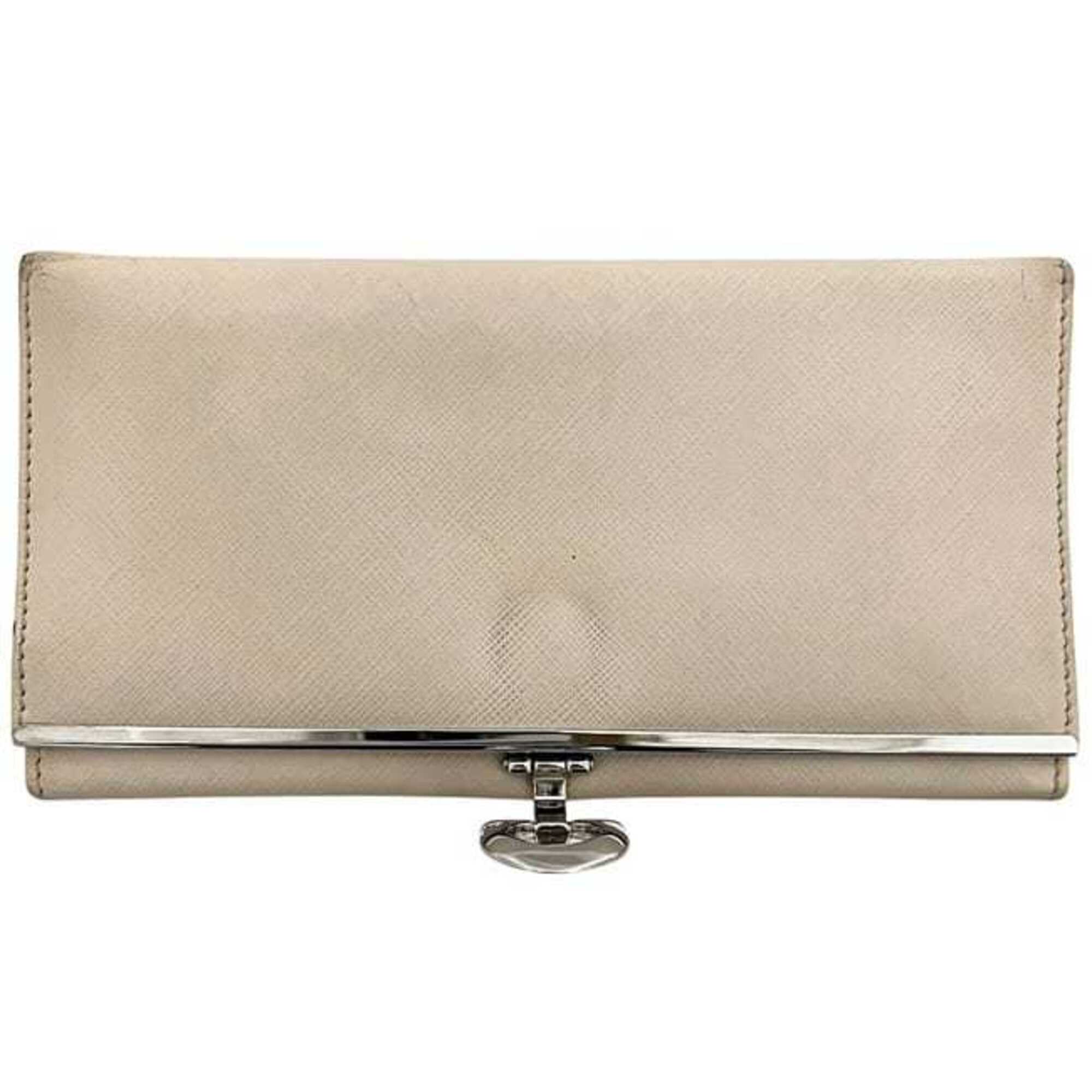 Salvatore Ferragamo Beige Leather Long Wallet (Bi-Fold) (Pre-Owned)